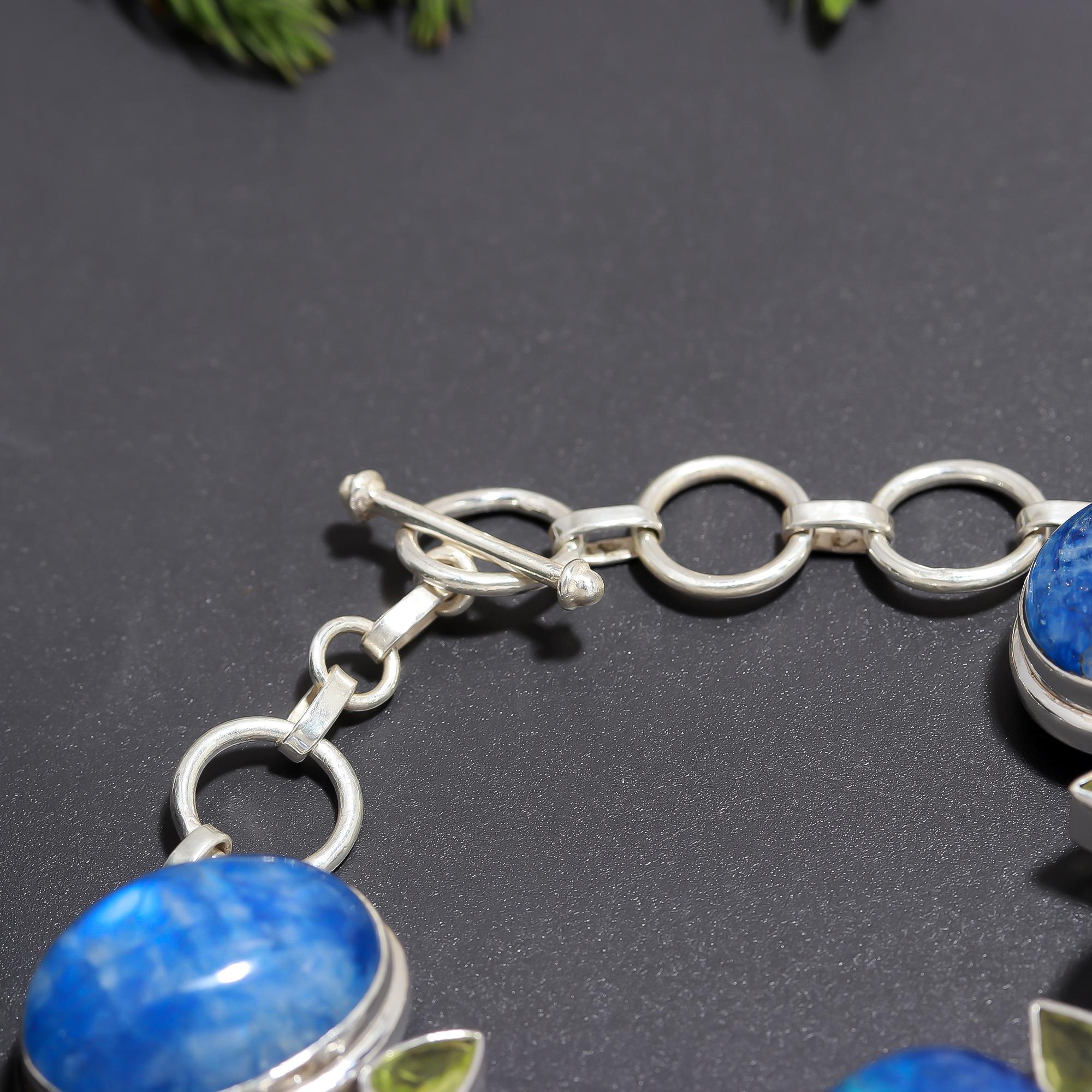 925 Silver Kyanite, Peridot & Amethyst Cluster Bracelet