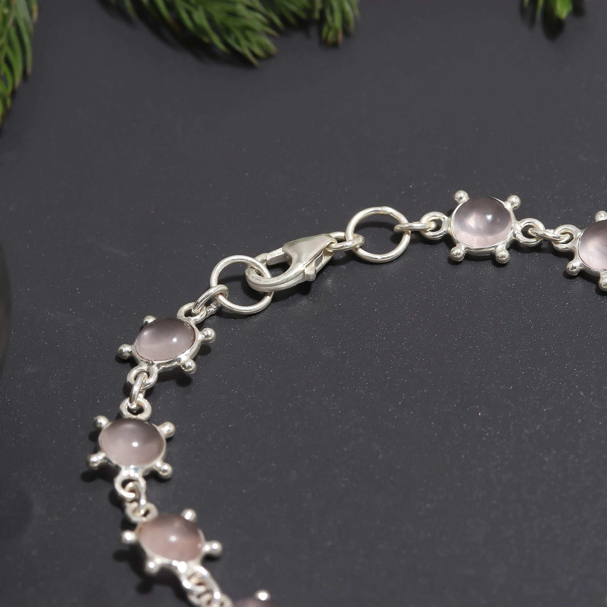 925 Silver Rose Quartz Link Bracelet