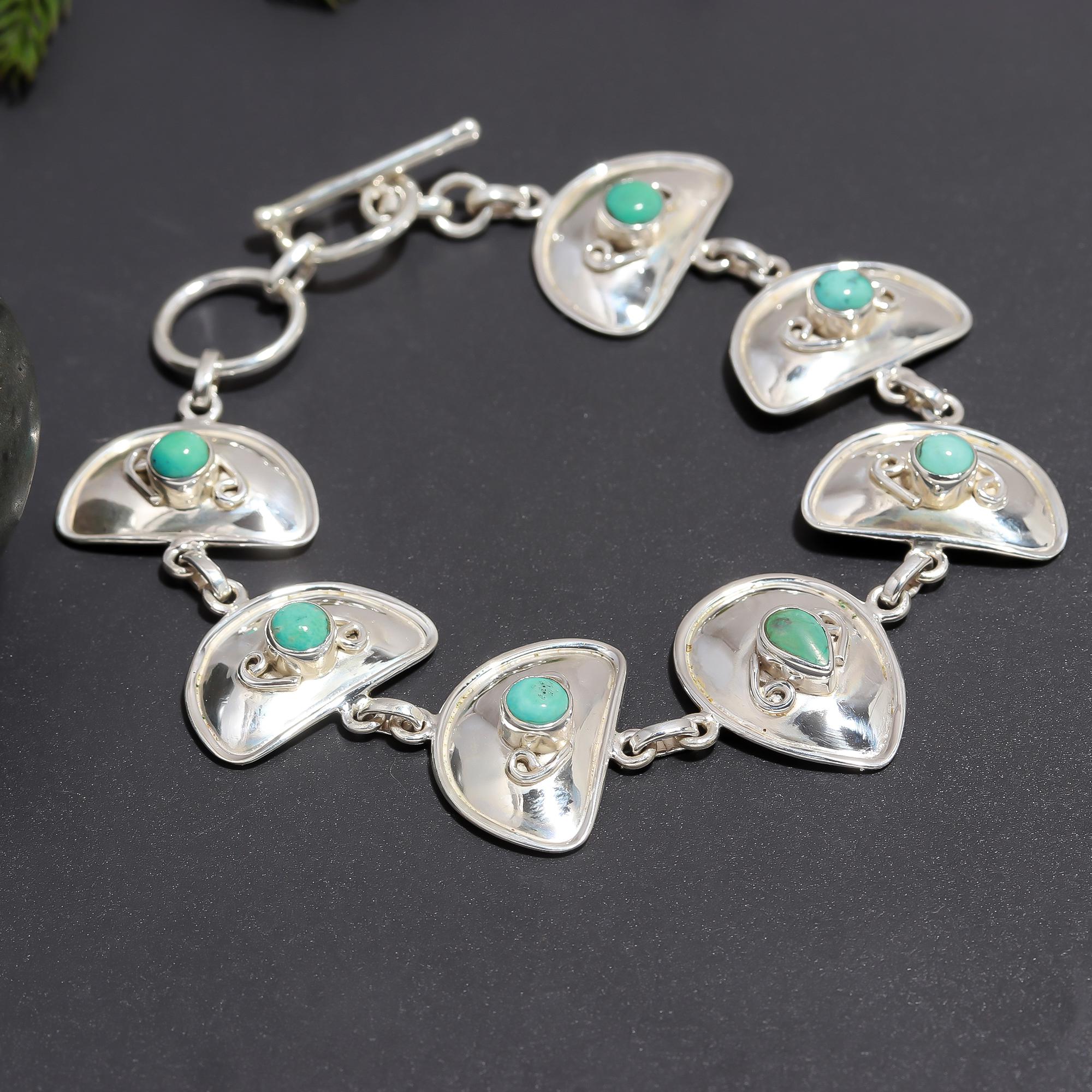 925 Silver Asymmetric Turquoise Link Bracelet