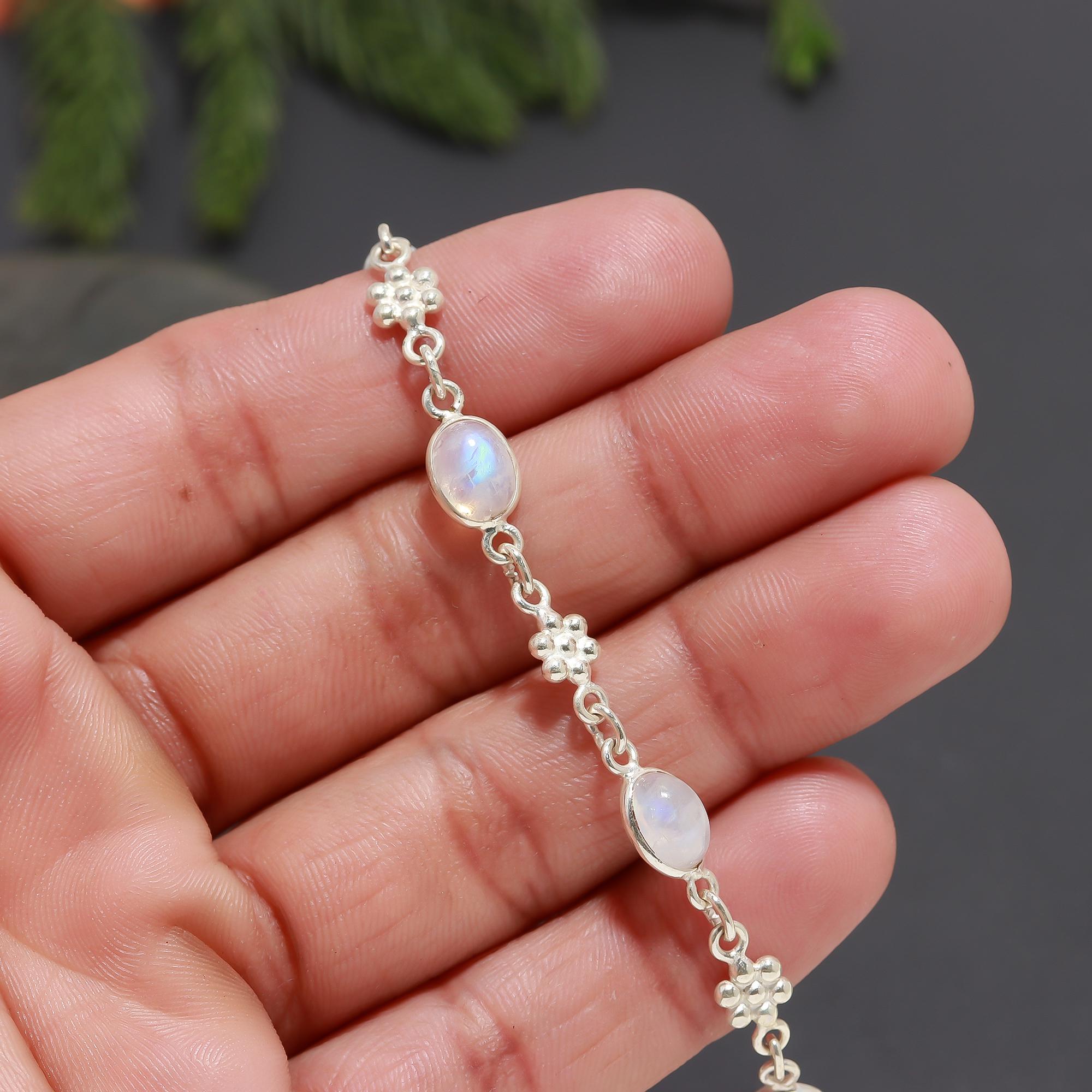 925 Silver Rainbow Moonstone Link Bracelet