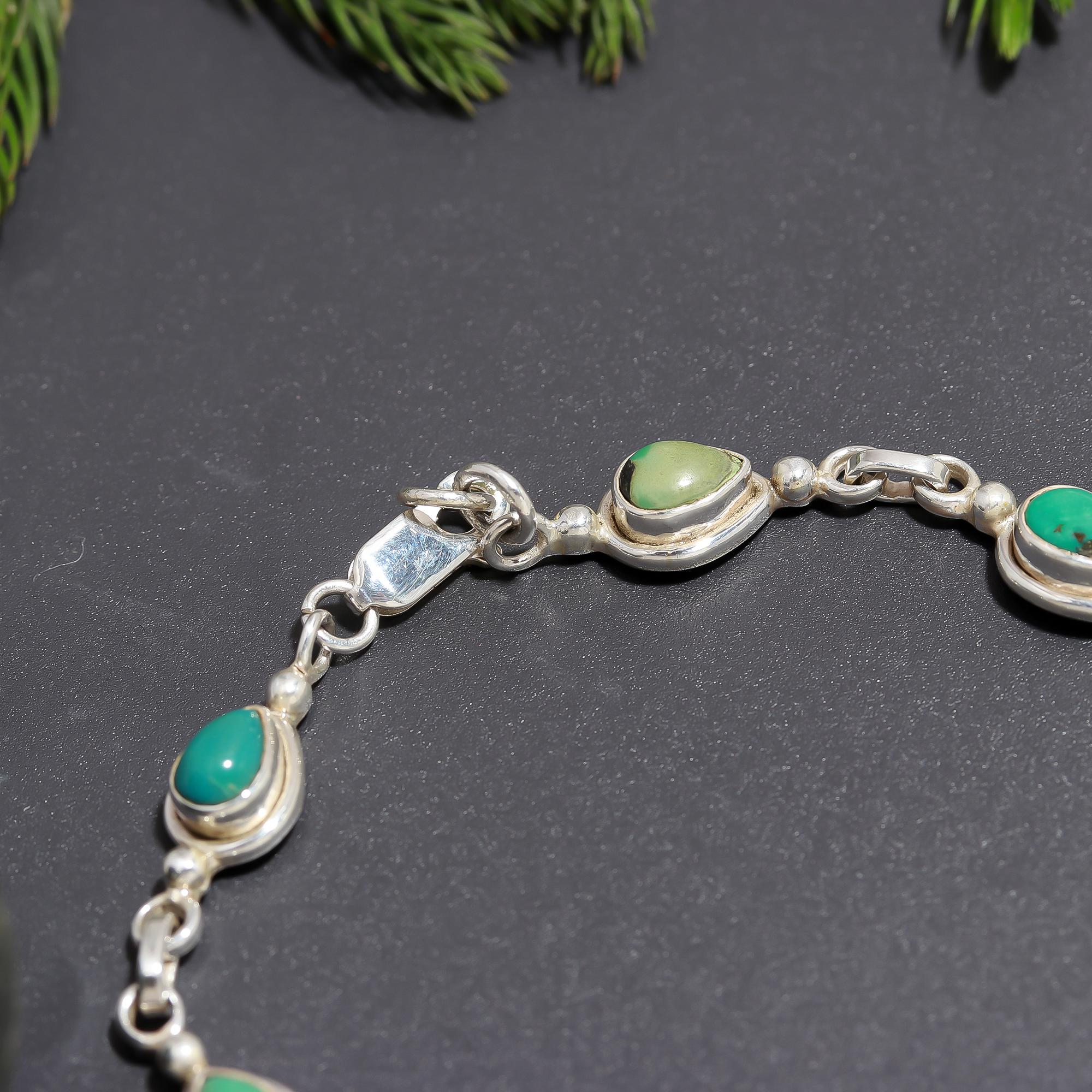 925 Silver Teardrop Turquoise Link Bracelet