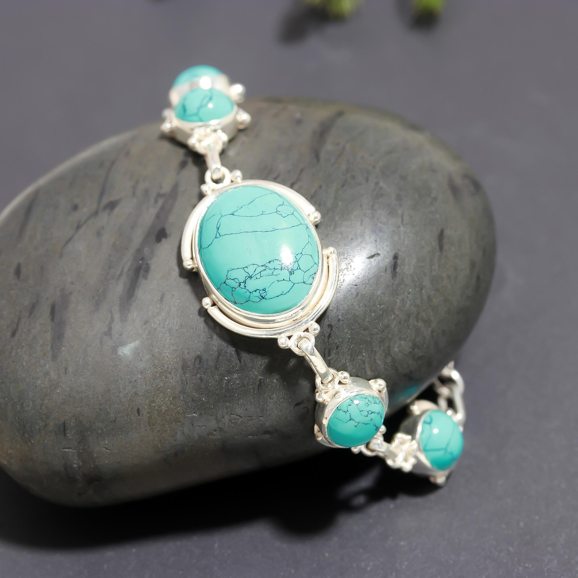 925 Silver Turquoise Statement Bracelet