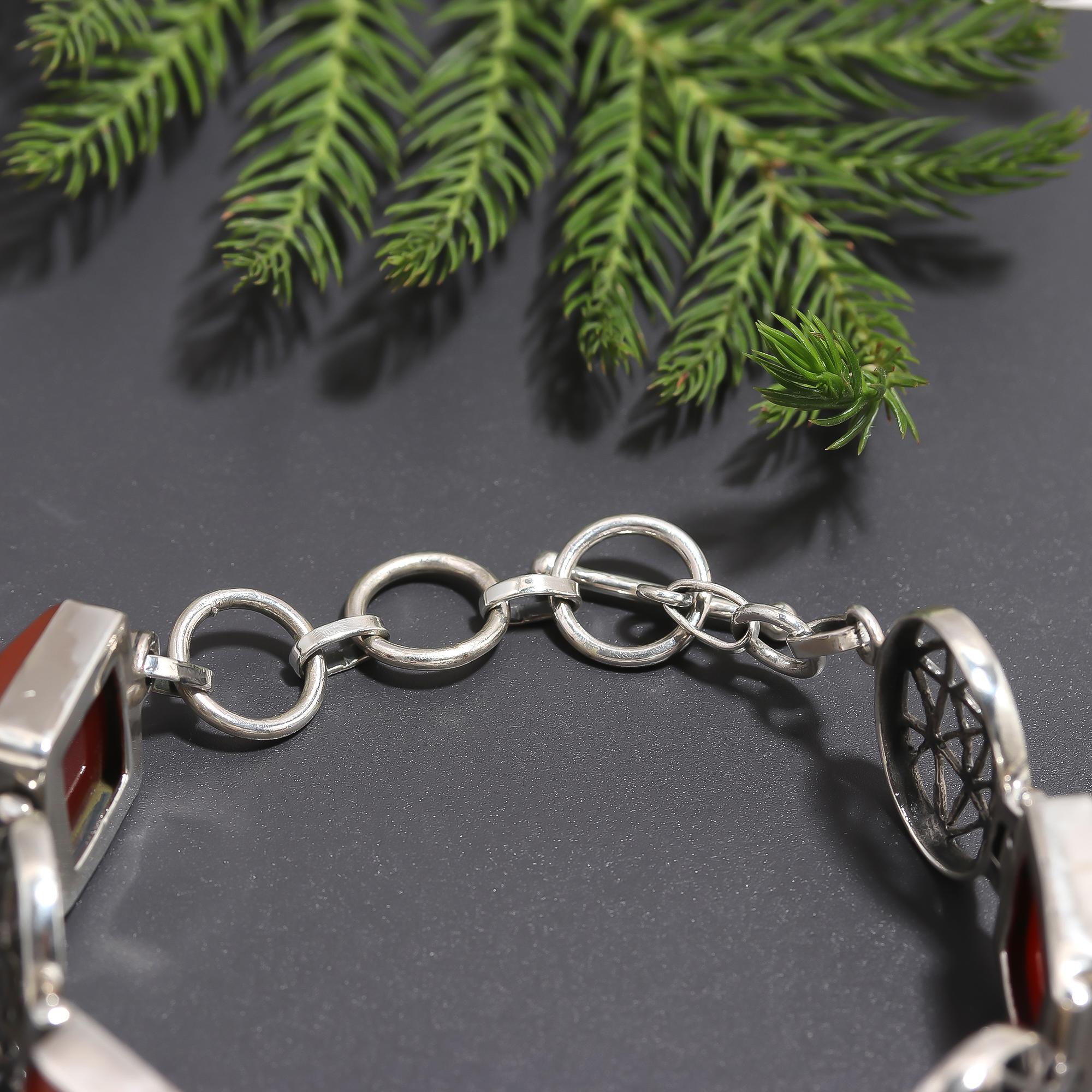 925 Silver Carnelian Link Bracelet