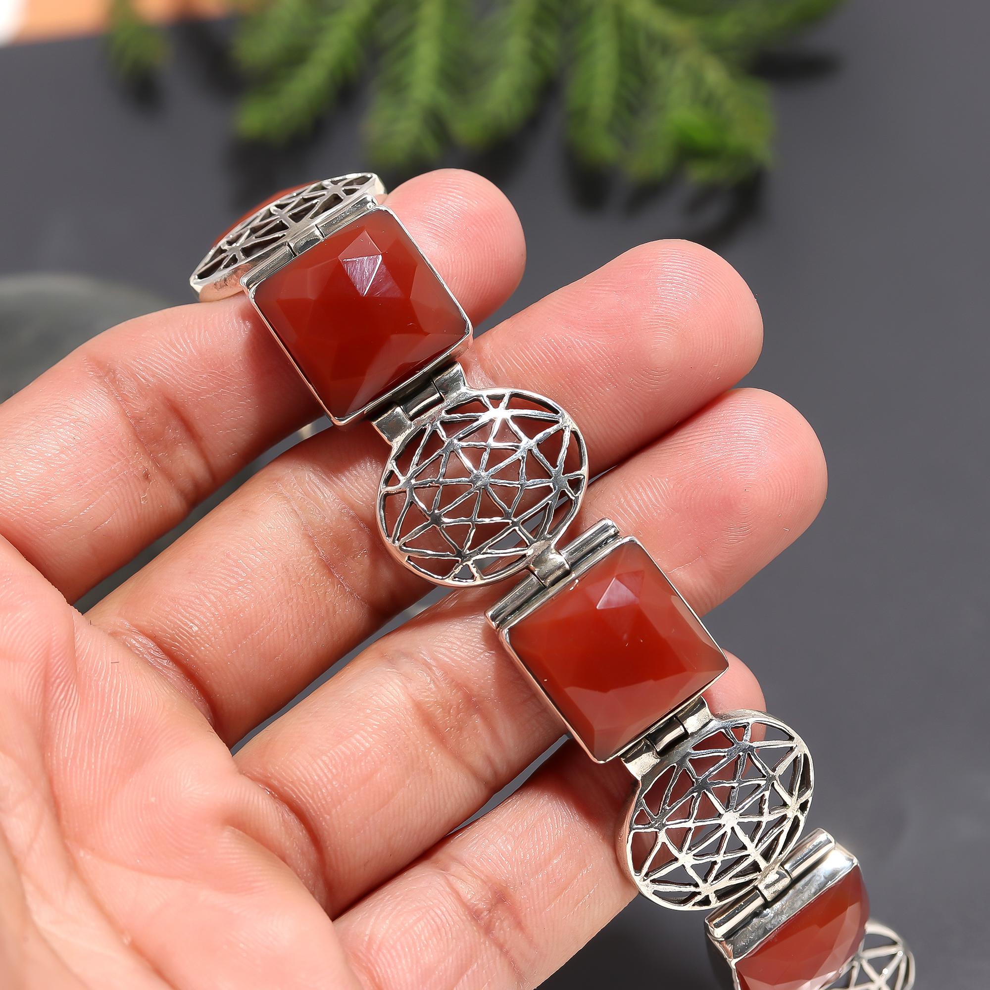 925 Silver Carnelian Link Bracelet