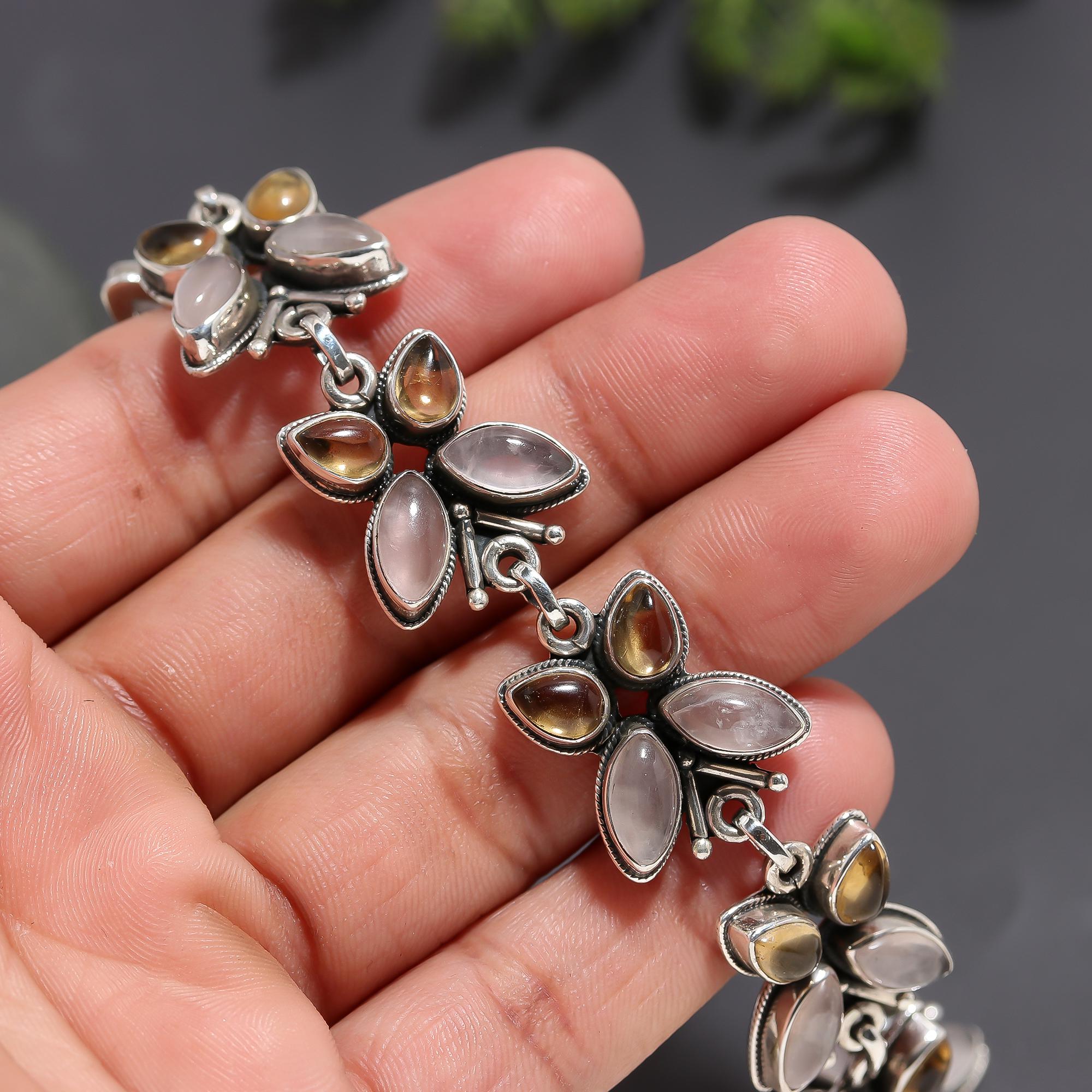 925 Silver Floral Grey Moonstone and Cat’s Eye Bracelet