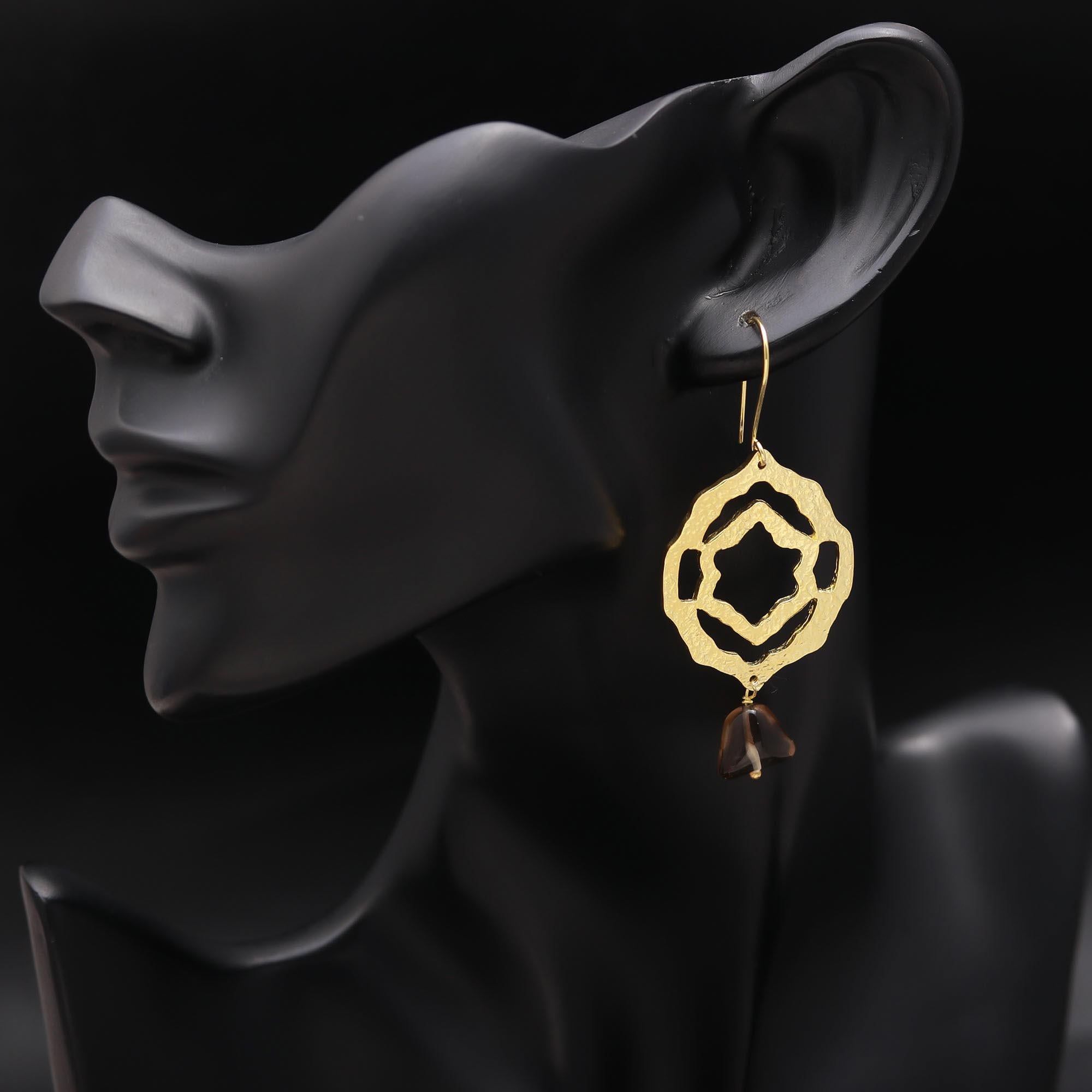 The Geometric Earth: Openwork Smoky Quartz Earrings