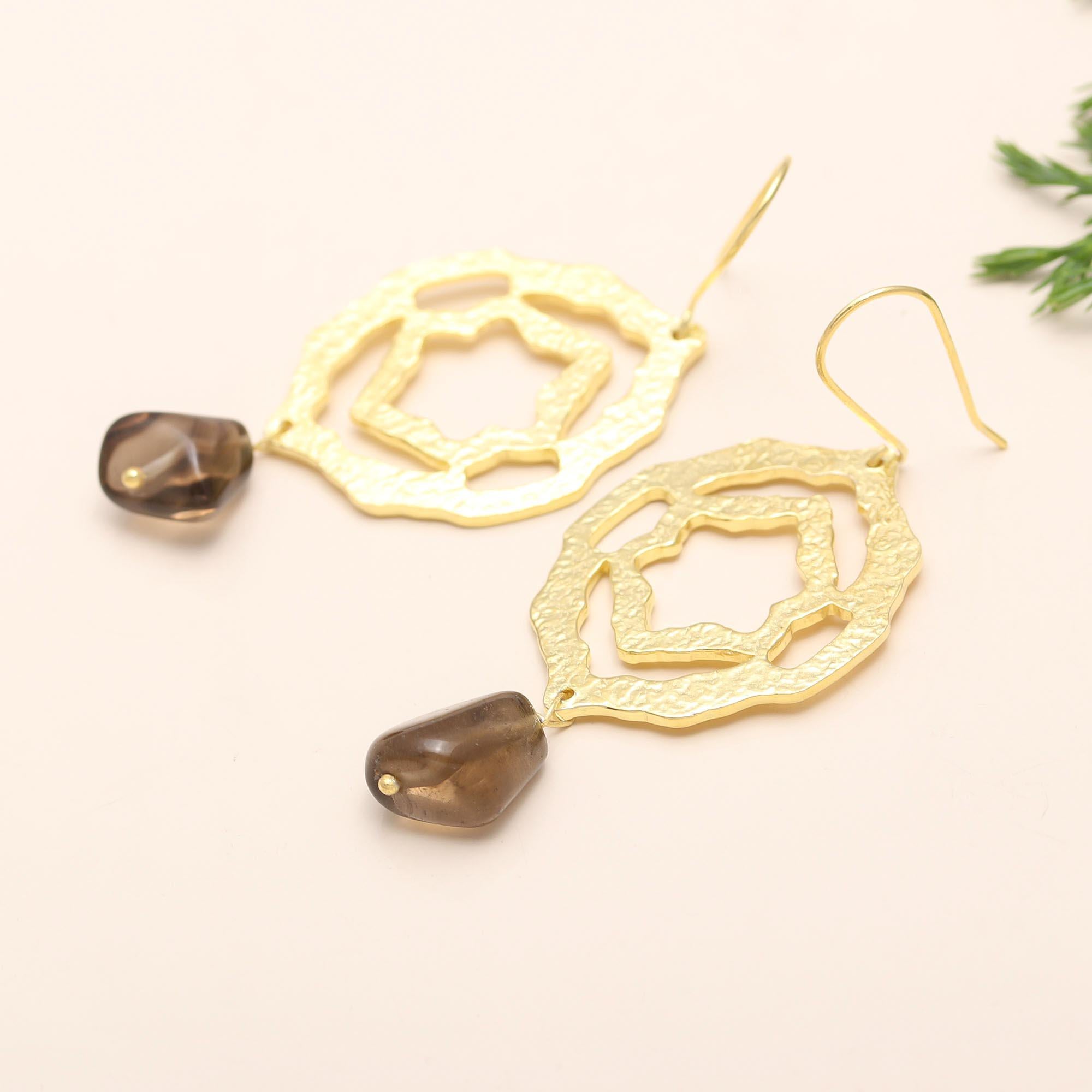 The Geometric Earth: Openwork Smoky Quartz Earrings