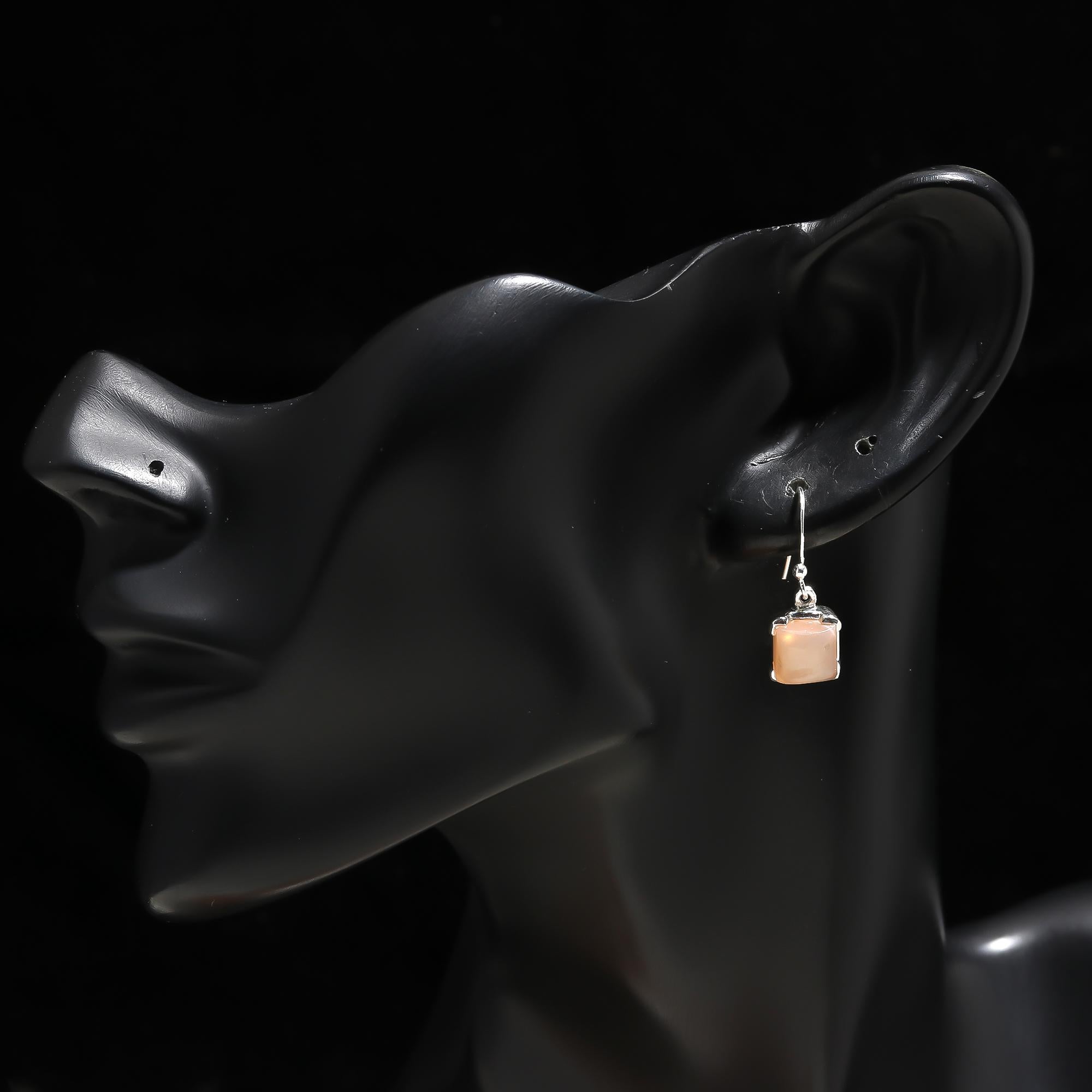 925 Silver Peach Moonstone Drop Earrings
