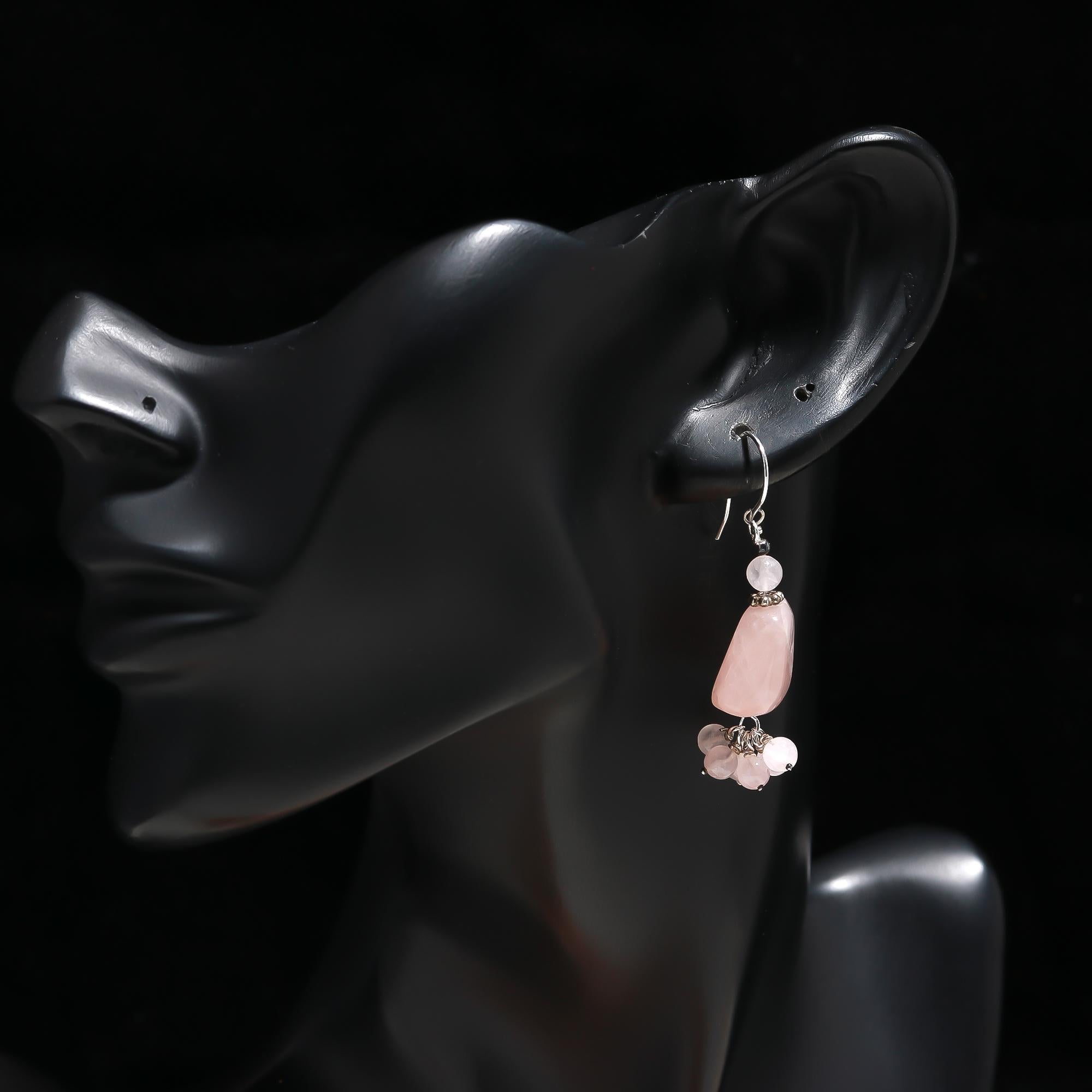 925 Silver Rose Quartz Dangle Earrings