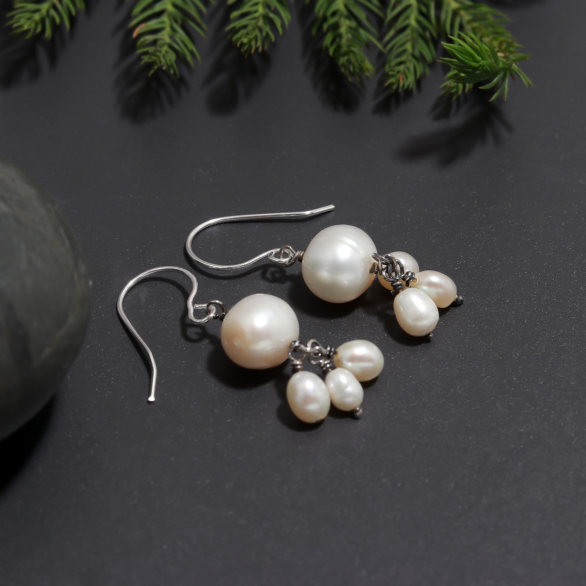 925 Silver Freshwater Pearl Dangle Earrings