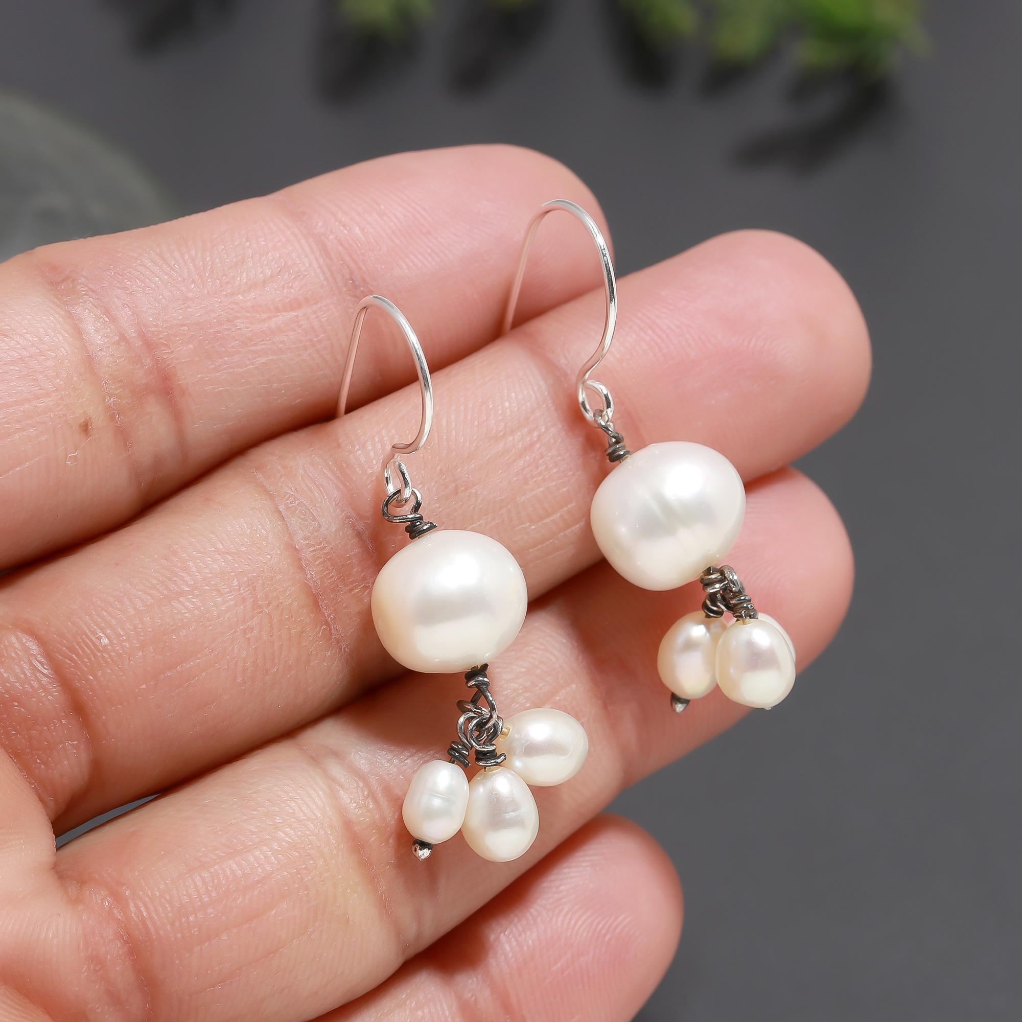 925 Silver Freshwater Pearl Dangle Earrings