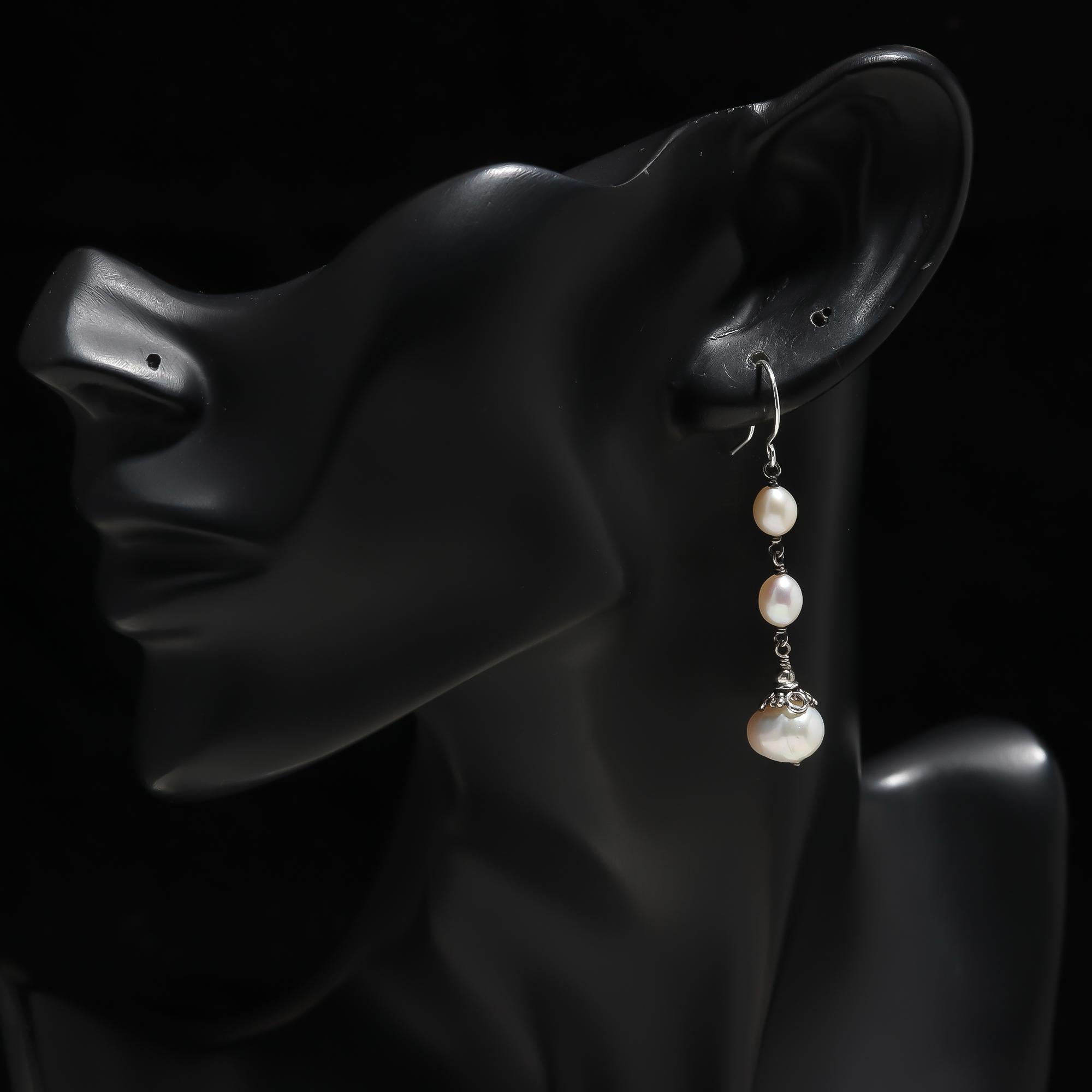 925 Silver Pearl Long Dangle Earrings