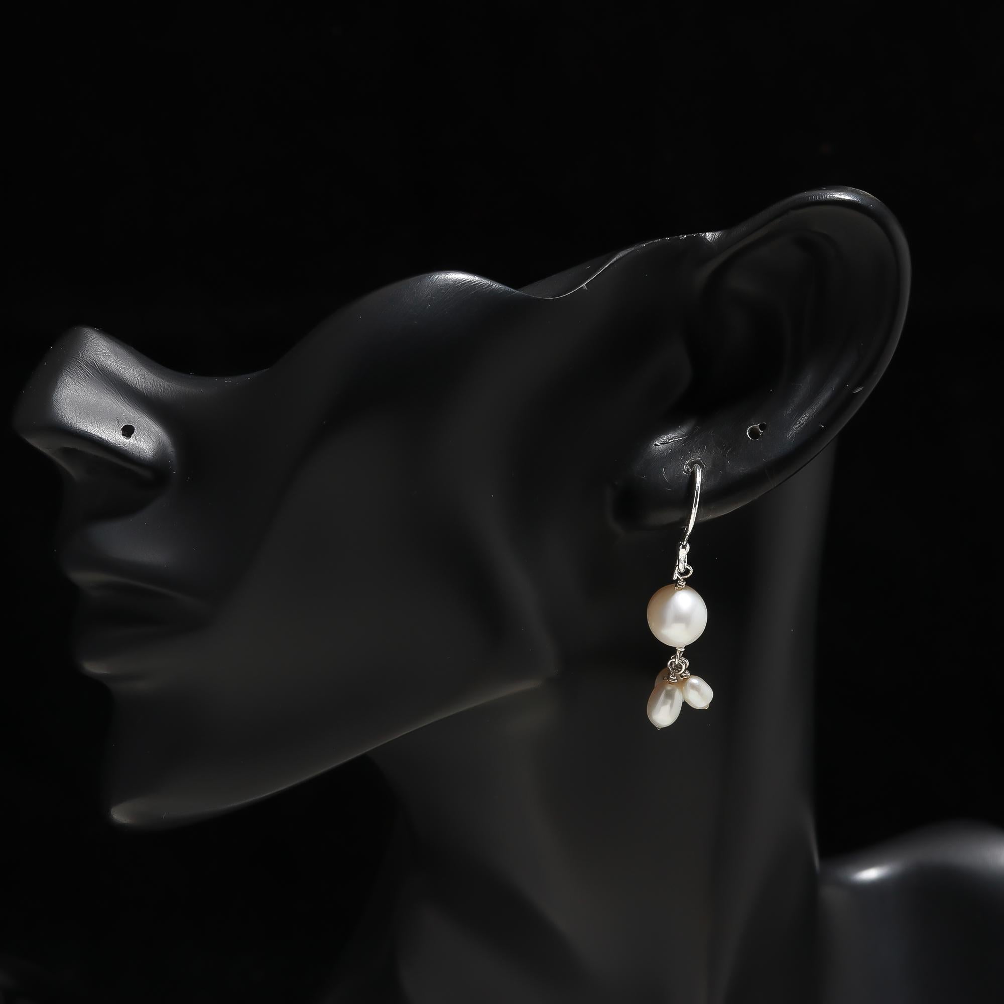 925 Silver White Pearl Cluster Dangle Earrings