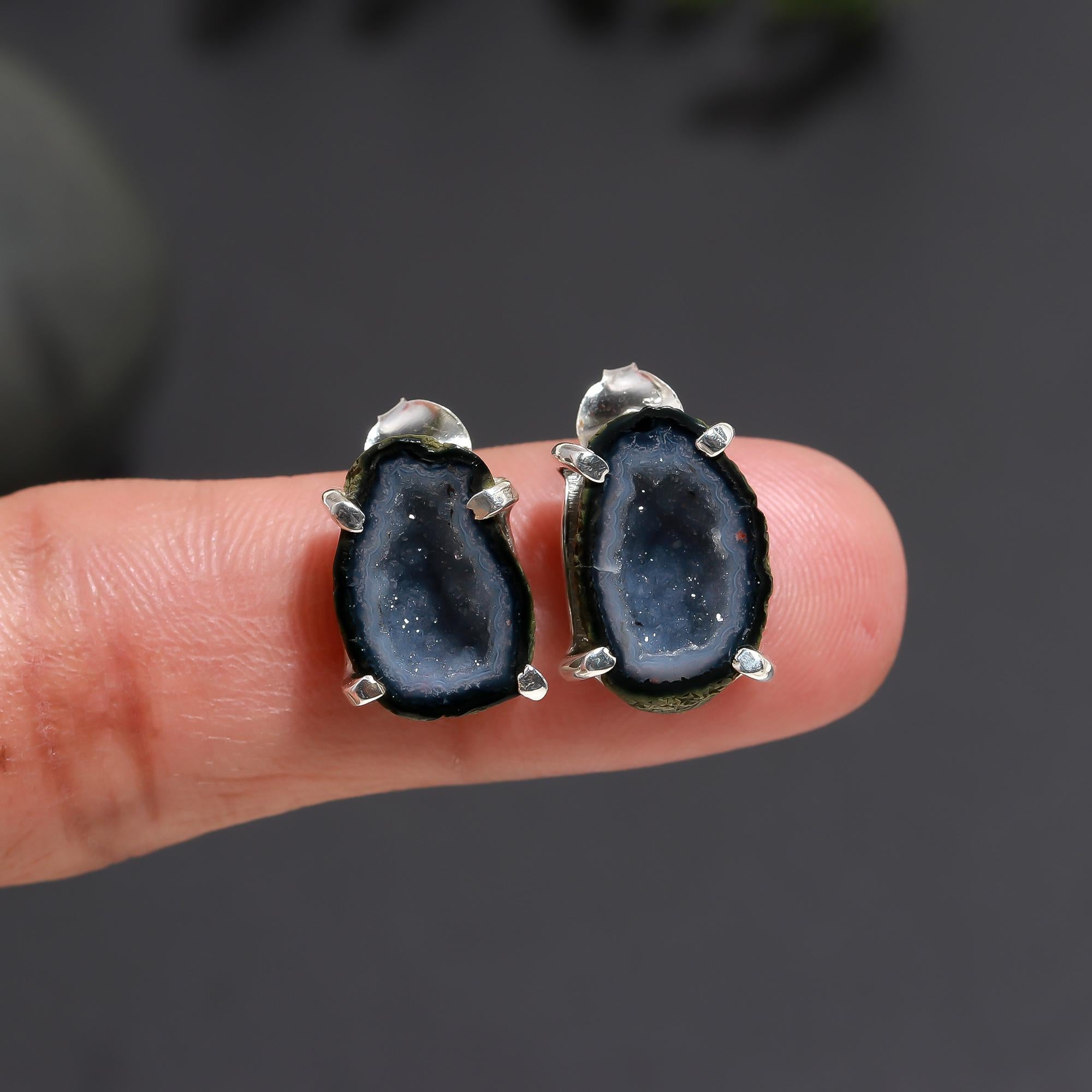 925 Silver Natural Druzy Slice Stud Earrings