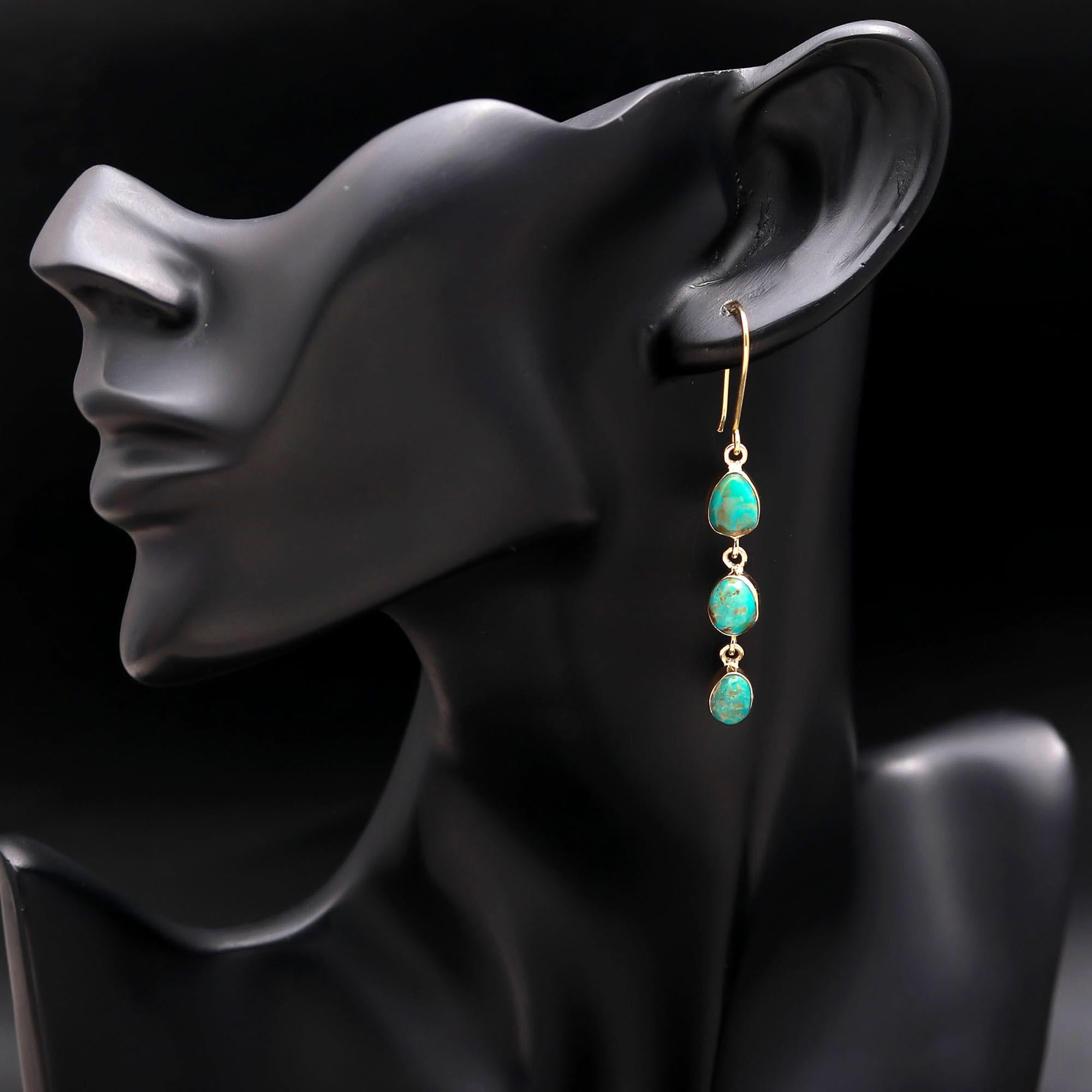 The Triple Horizon: Linear Turquoise Drop Earrings