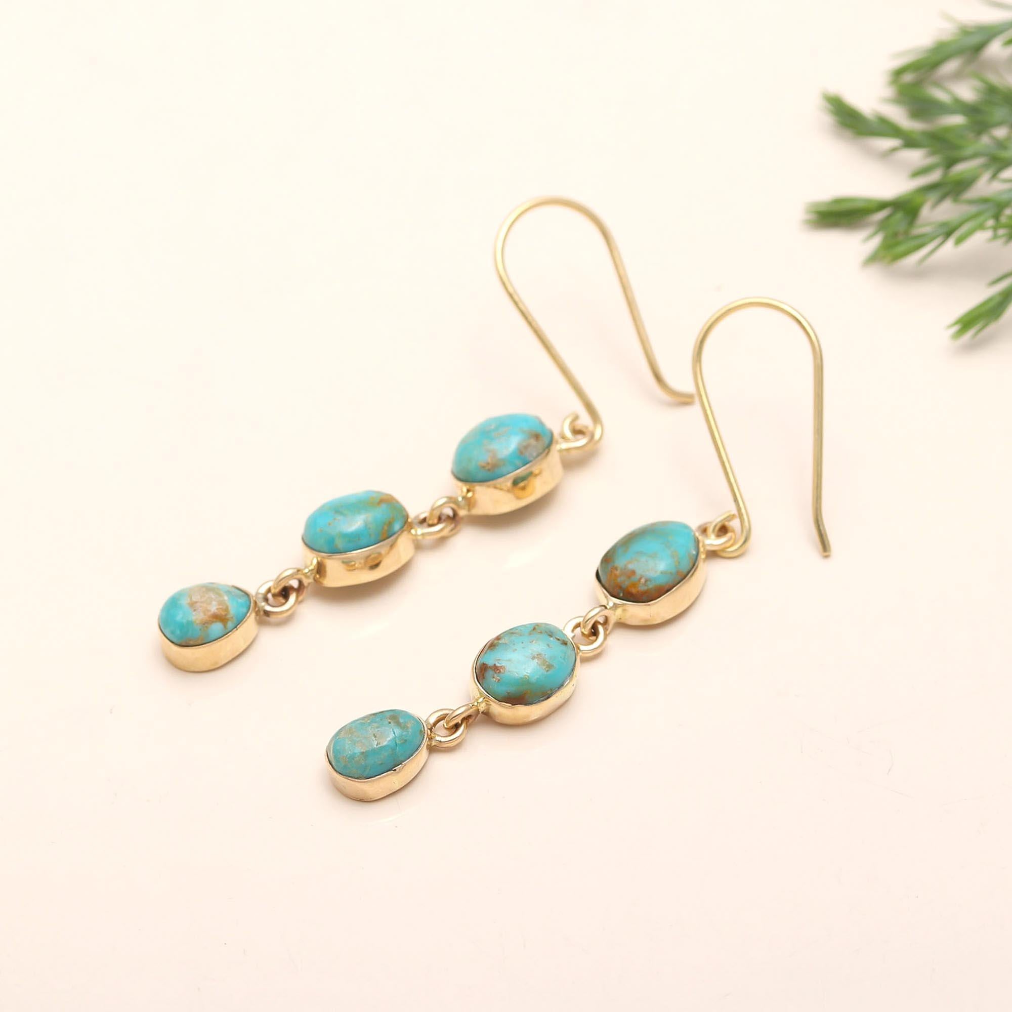 The Triple Horizon: Linear Turquoise Drop Earrings