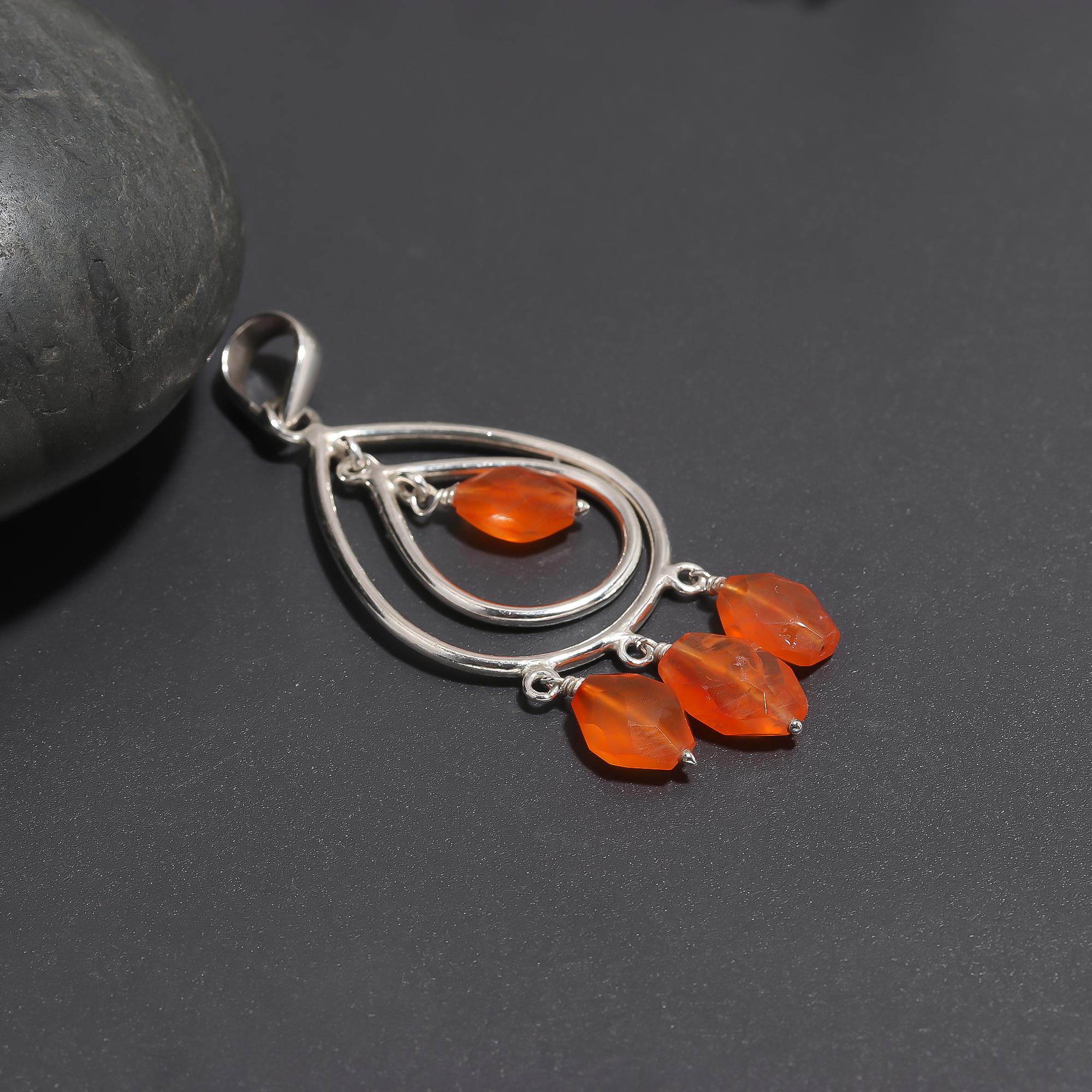 925 Silver Carnelian Teardrop Pendant