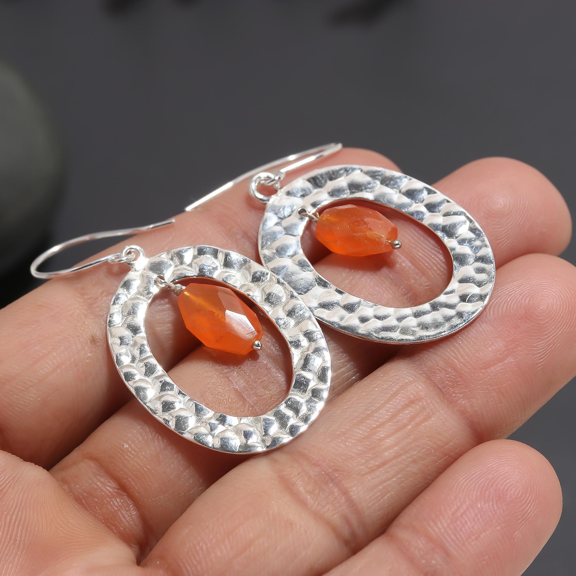 925 Silver Carnelian Dangle Earrings