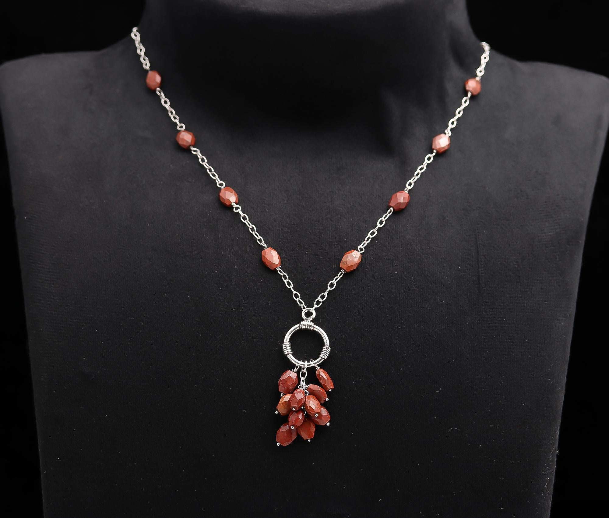 925 Silver Red Jasper Pendant Necklace
