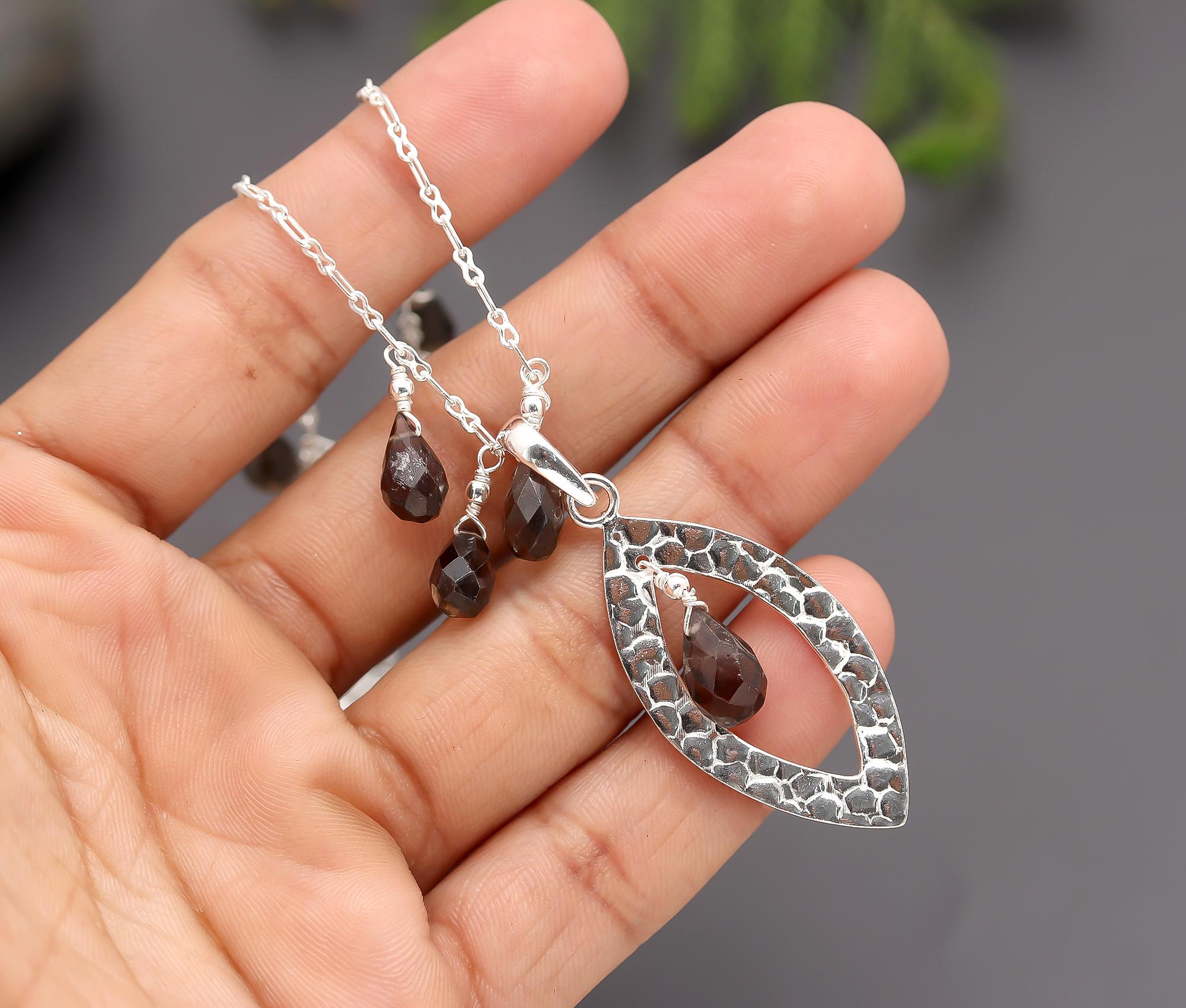 925 Silver Smoky Quartz Pendant Necklace
