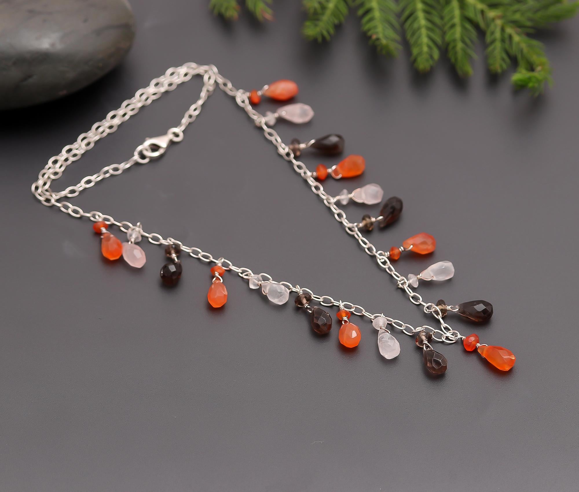 925 Silver Multi-Gemstone Drop Necklace