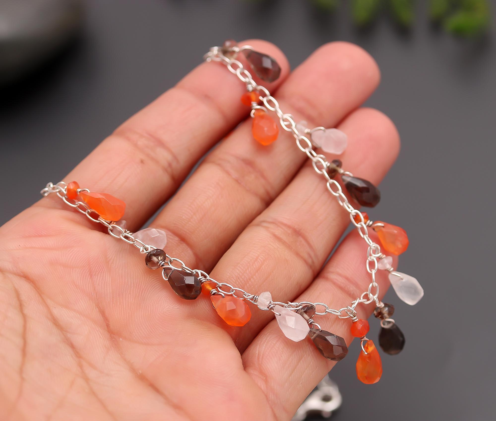 925 Silver Multi-Gemstone Drop Necklace