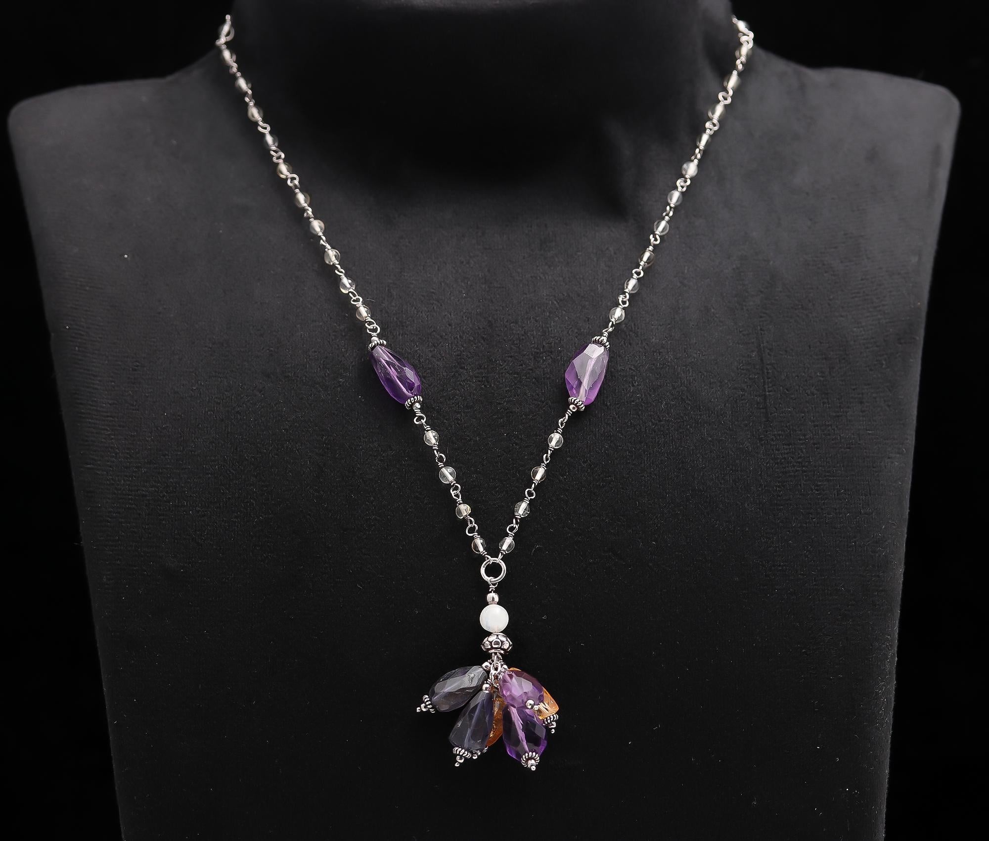 925 Silver Beads Cluster Drop Pendant Necklace