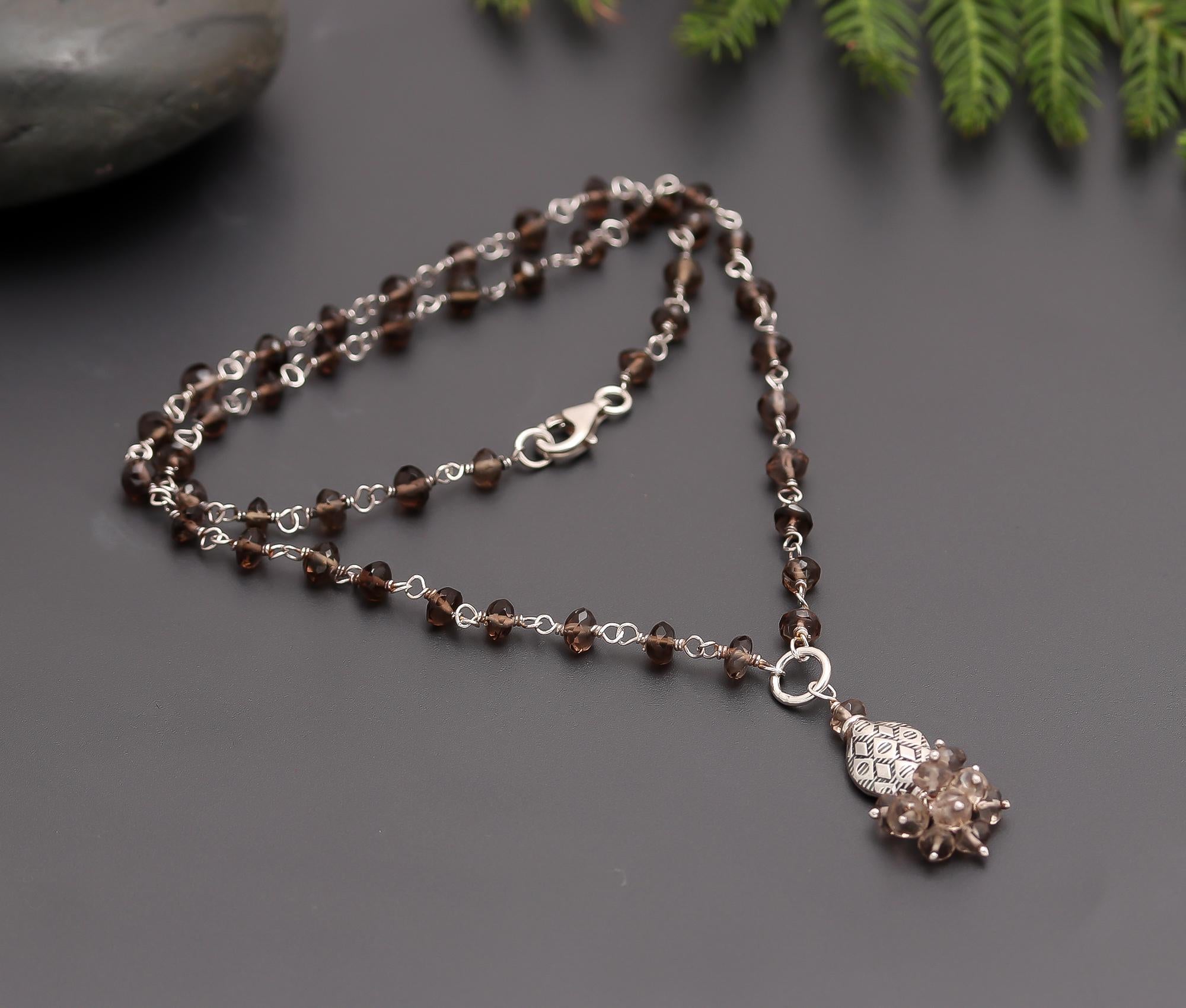 925 Silver Smoky Quartz Beaded Pendant Necklace