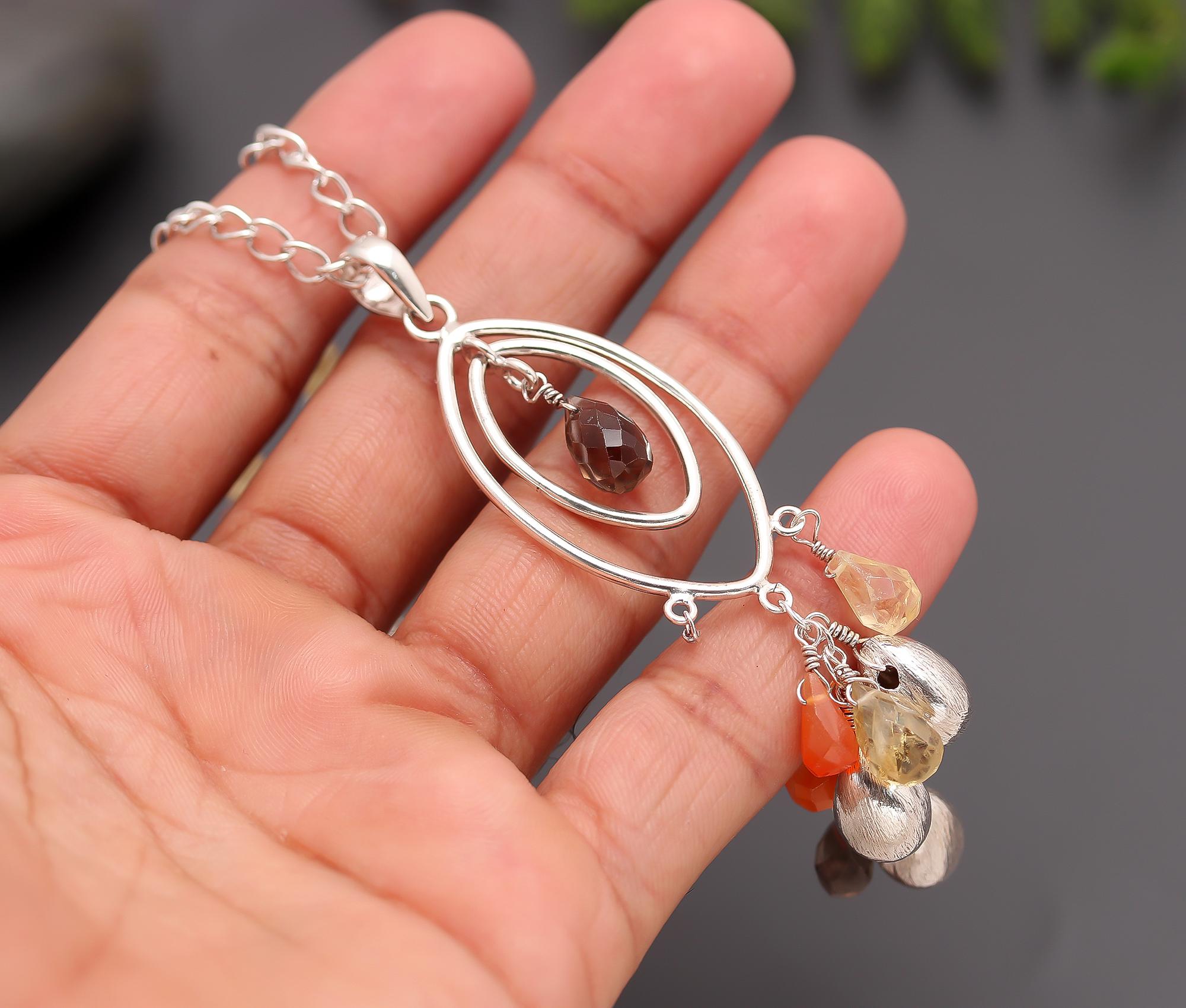 925 Silver Multi-Gemstone Pendant Necklace