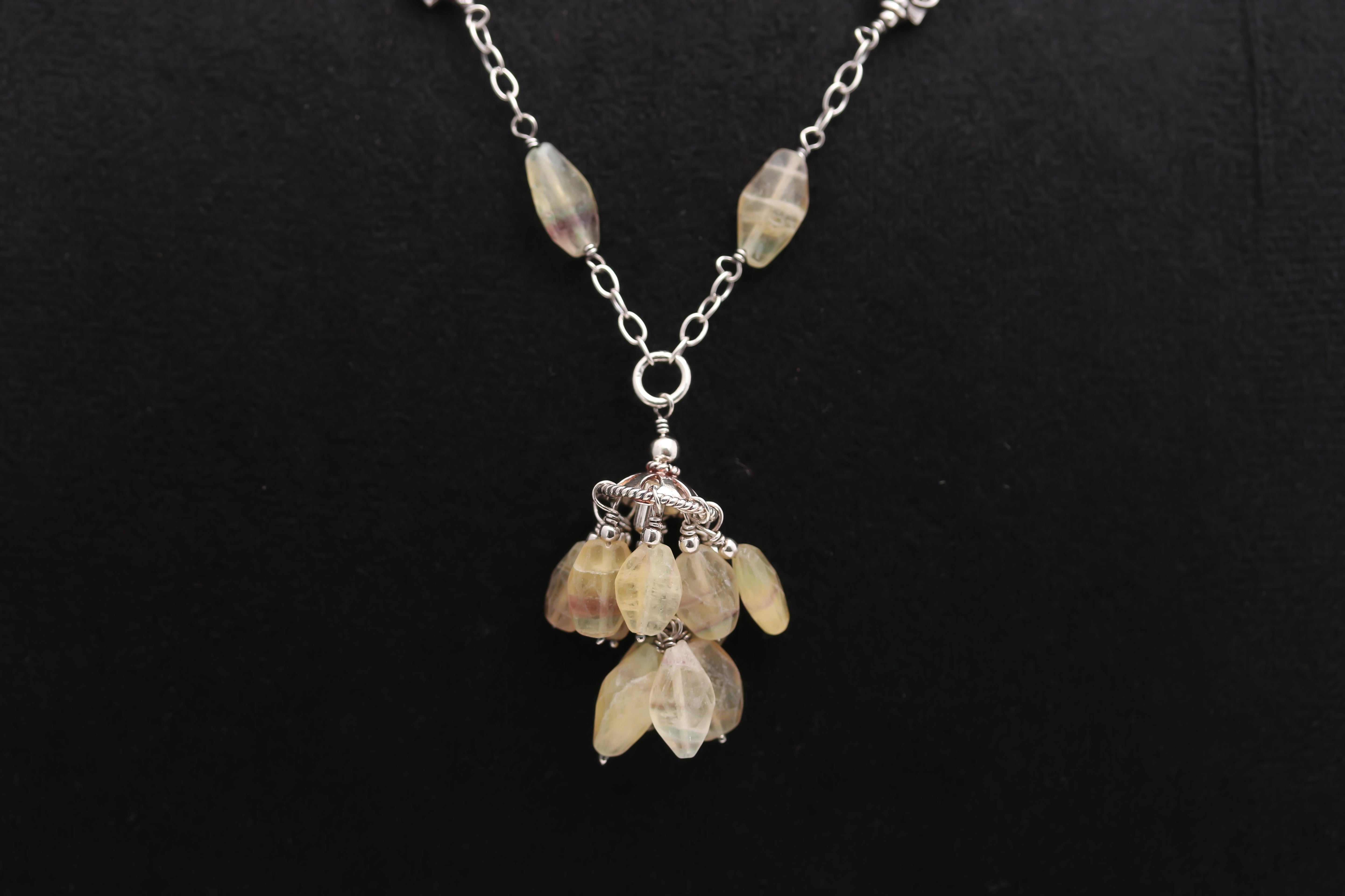 925 Silver Yellow Opal Beads Drop Pendant Necklace