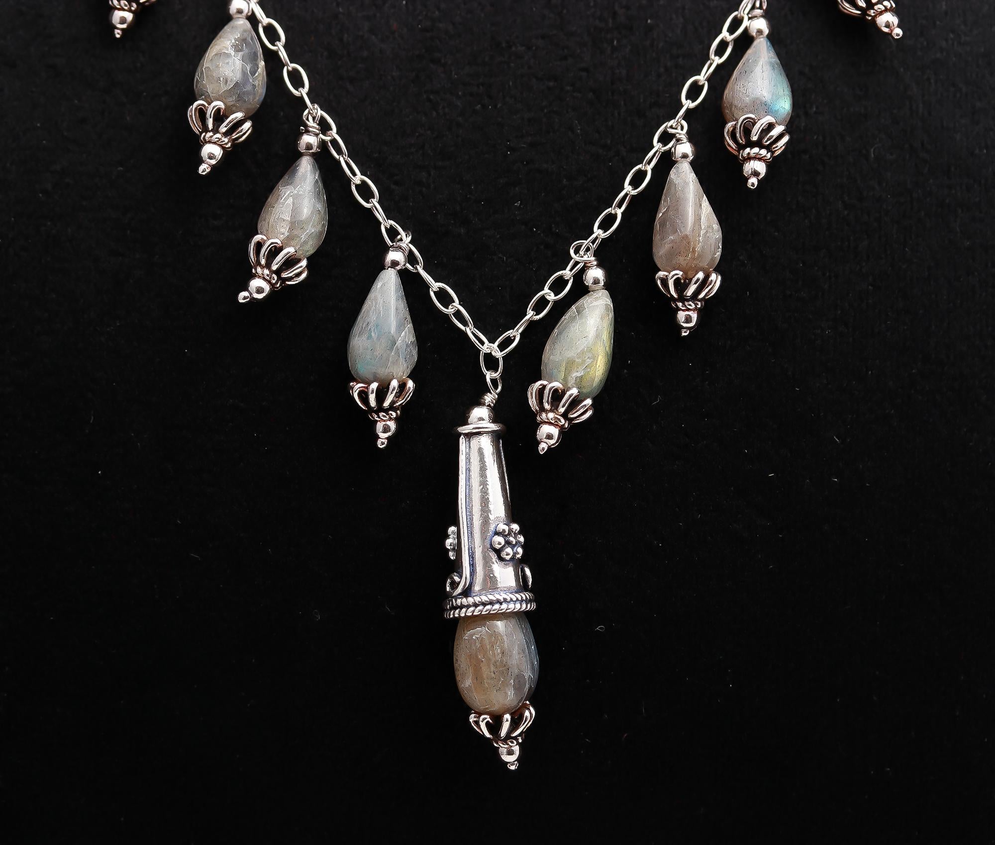 925 Silver Labradorite Drop Pendant Necklace