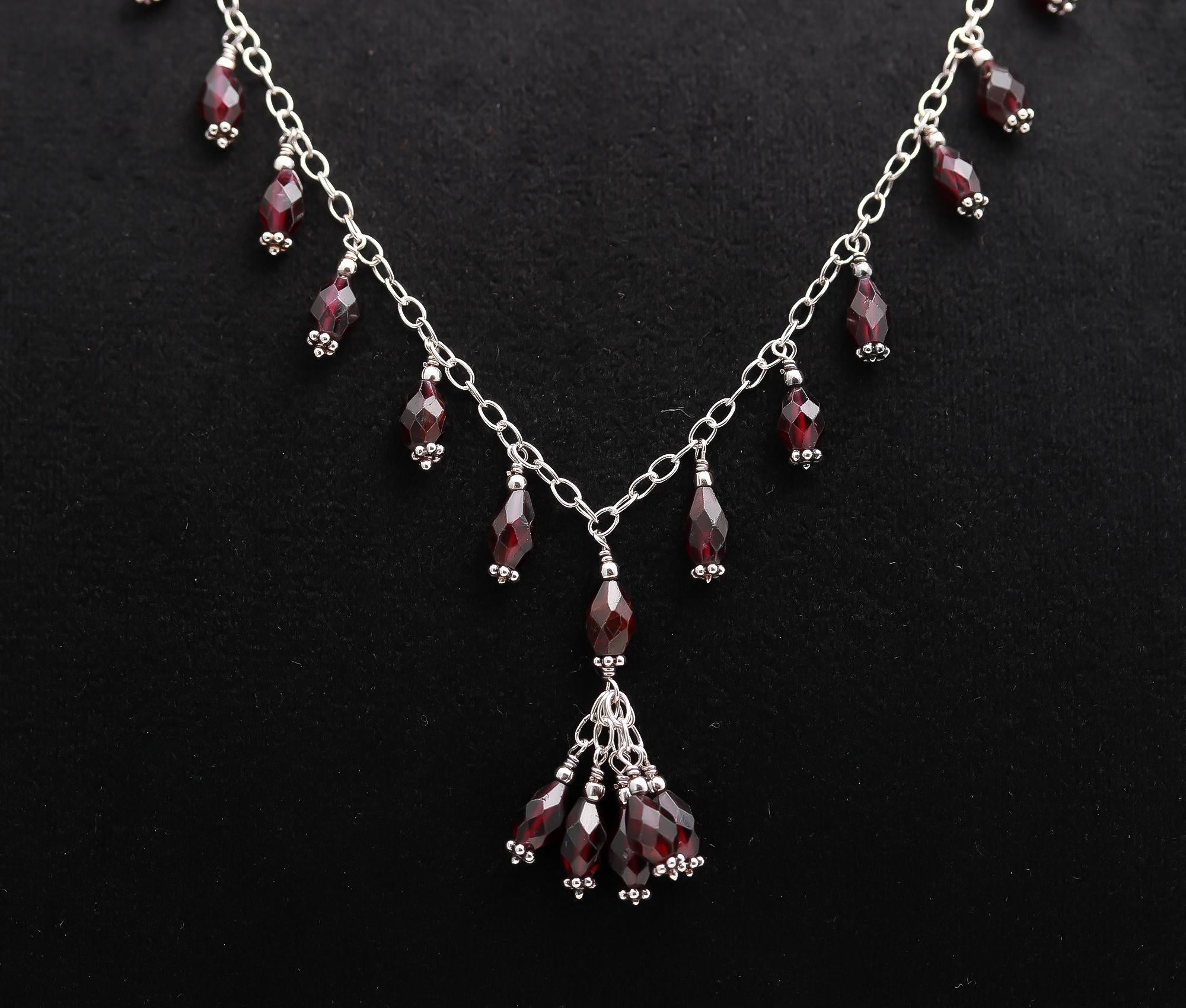925 Silver Garnet Cluster Drop Necklace