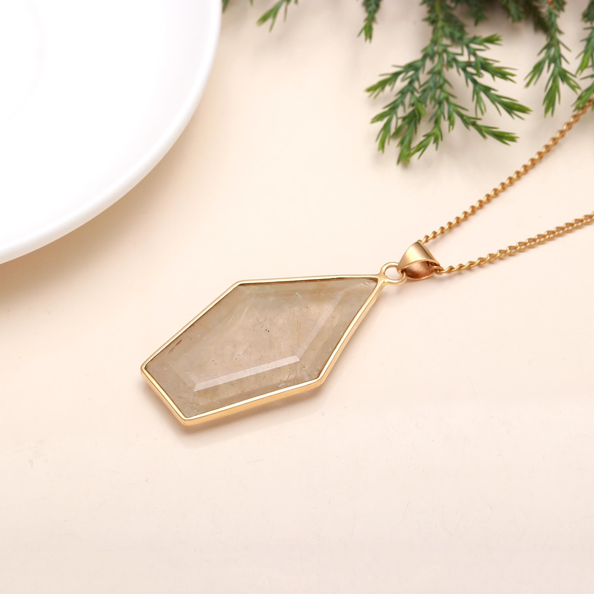 The Gilded Prism: Golden Rutilated Quartz Geometric Necklace