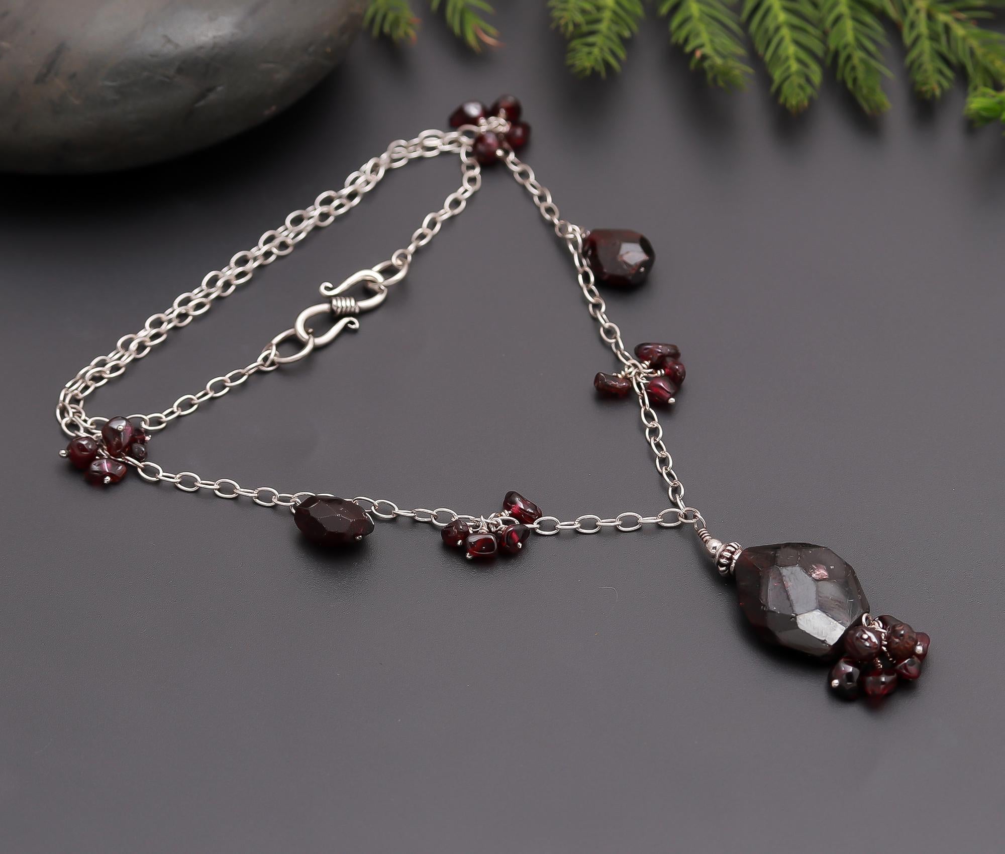 925 Silver Garnet Beads Pendant Necklace
