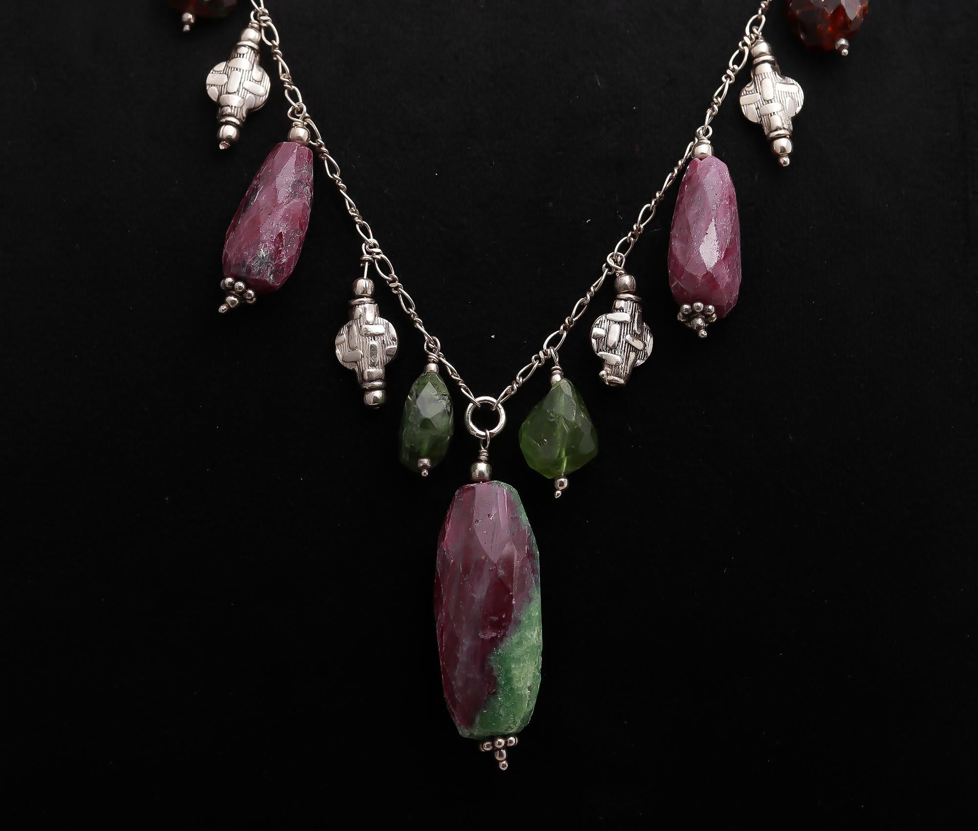 925 Silver Ruby Zoisite and Garnet Necklace
