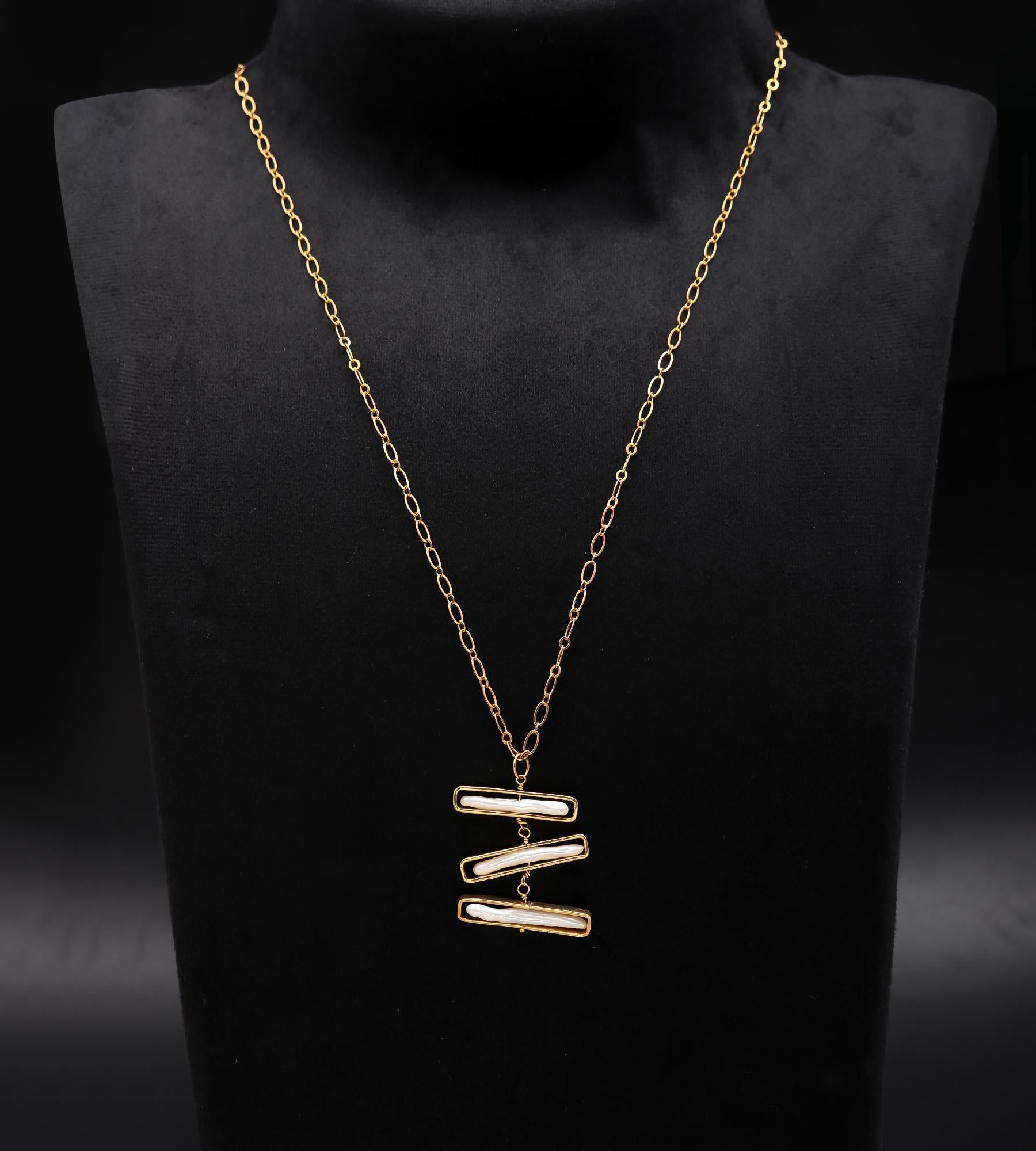 The Luminous Tier: Biwa Pearl & Gold Geometric Necklace