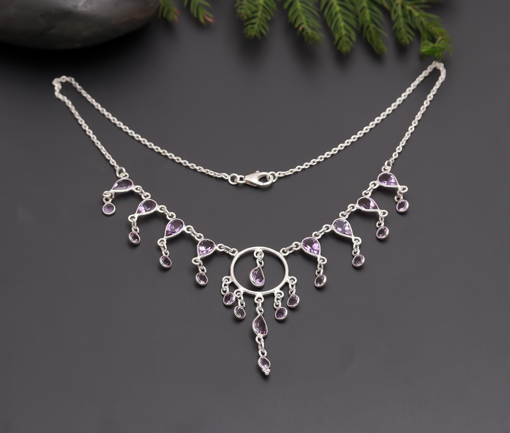 925 Silver Amethyst Circle Pendant Necklace