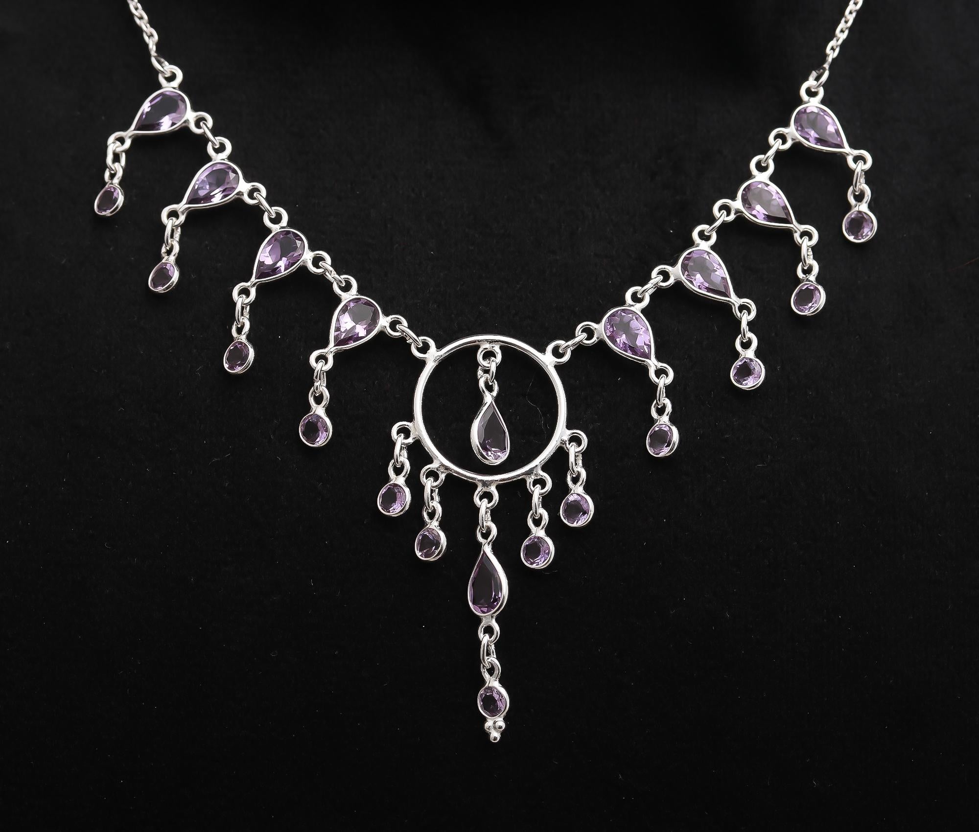 925 Silver Amethyst Circle Pendant Necklace