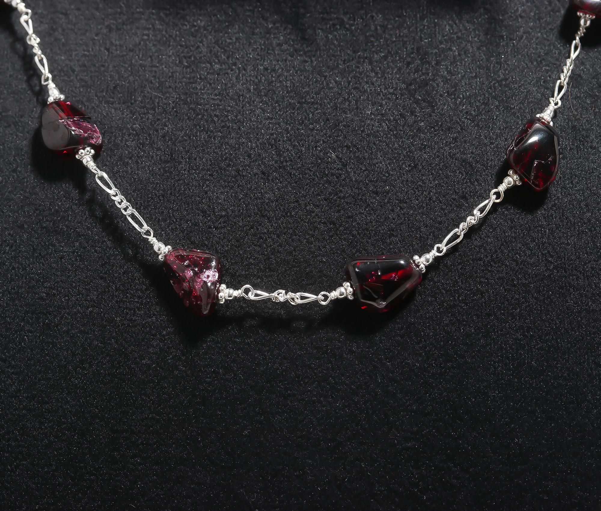 925 Silver Garnet Beads Chain Necklace
