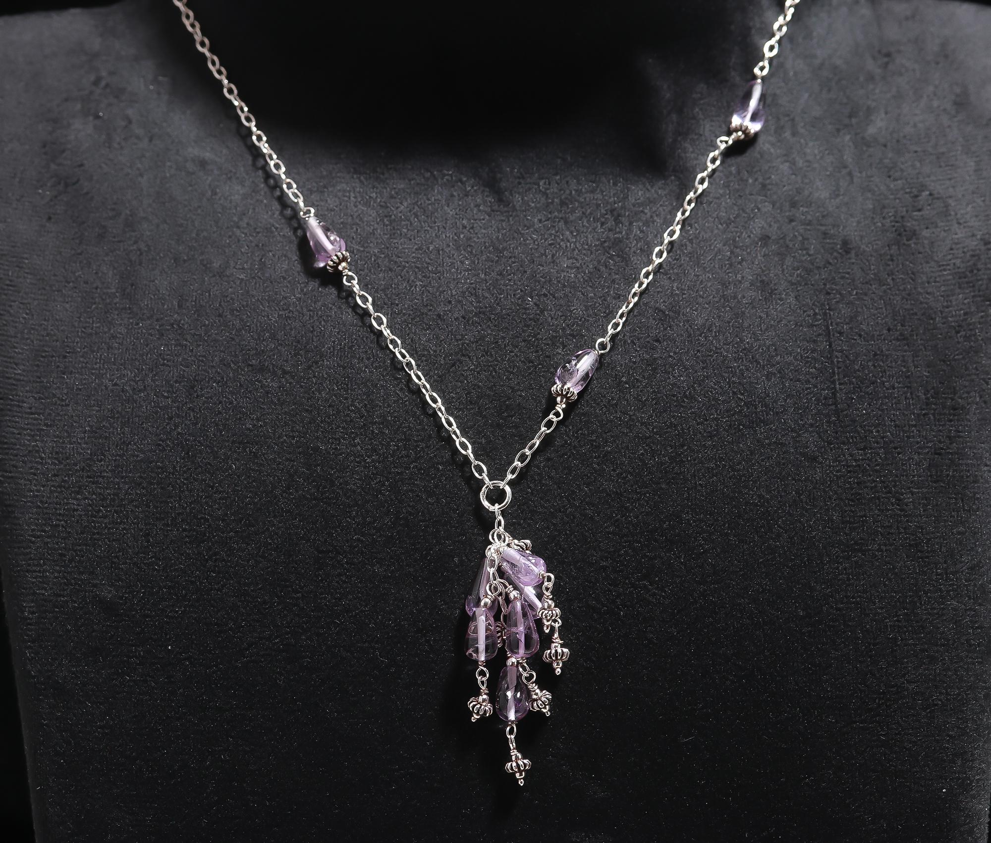 925 Silver Amethyst Beads Tassel Necklace