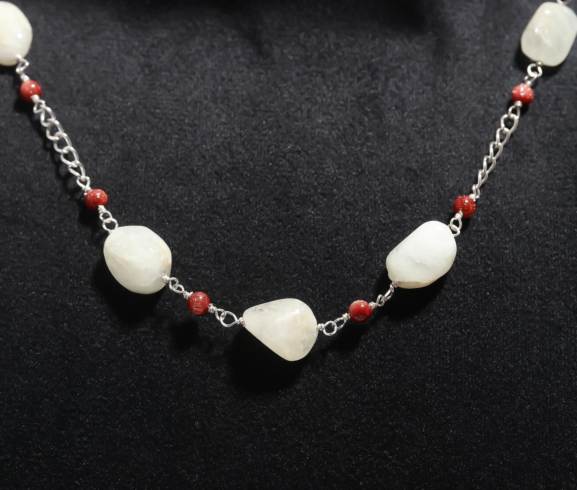 925 Silver Moonstone and Goldstone Necklace