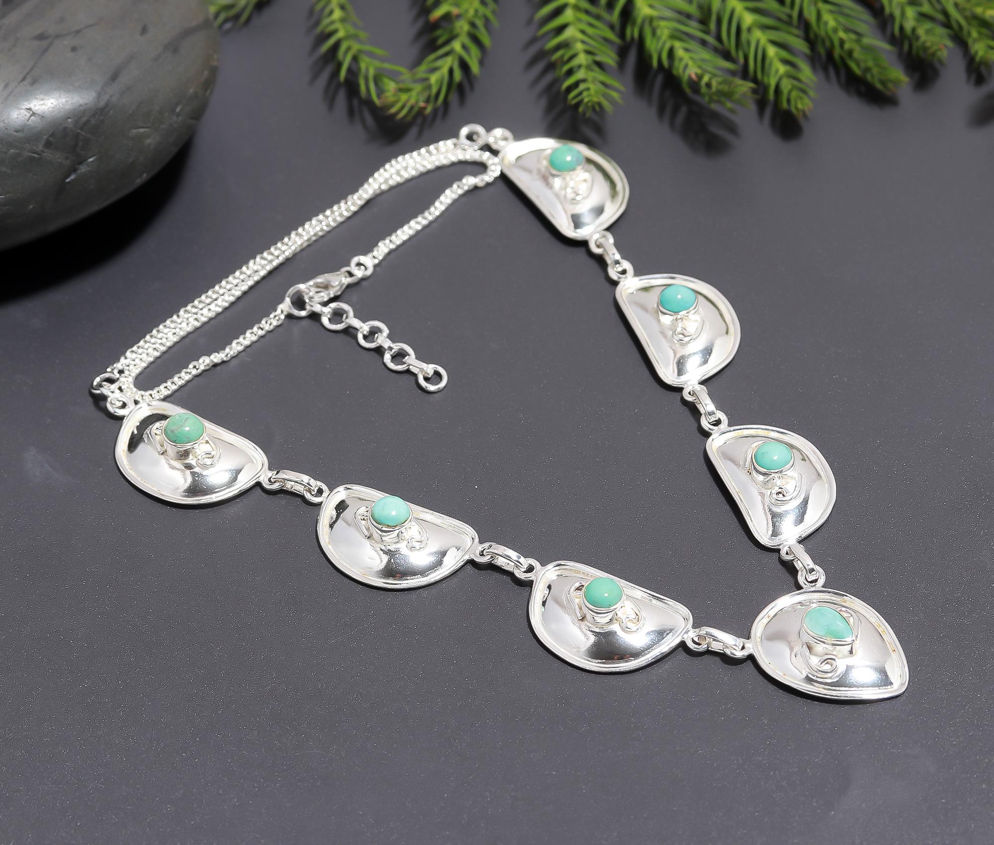 925 Silver Green Turquoise Panel Necklace