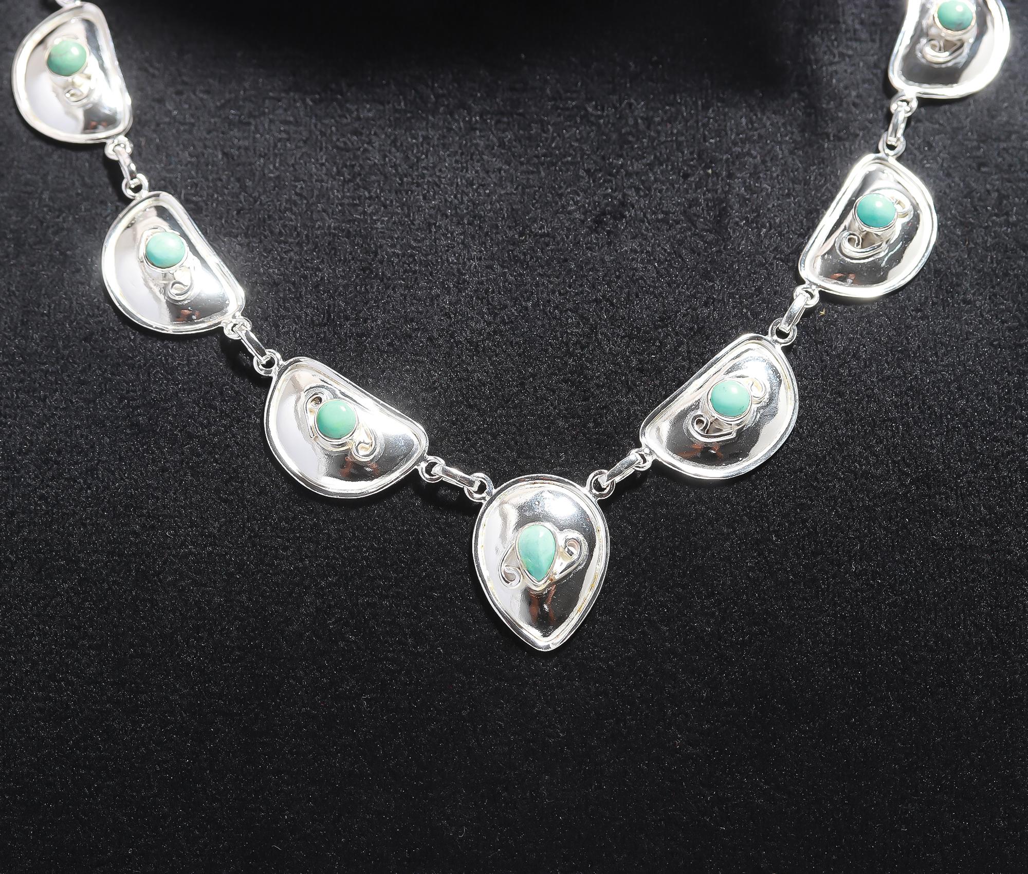 925 Silver Green Turquoise Panel Necklace