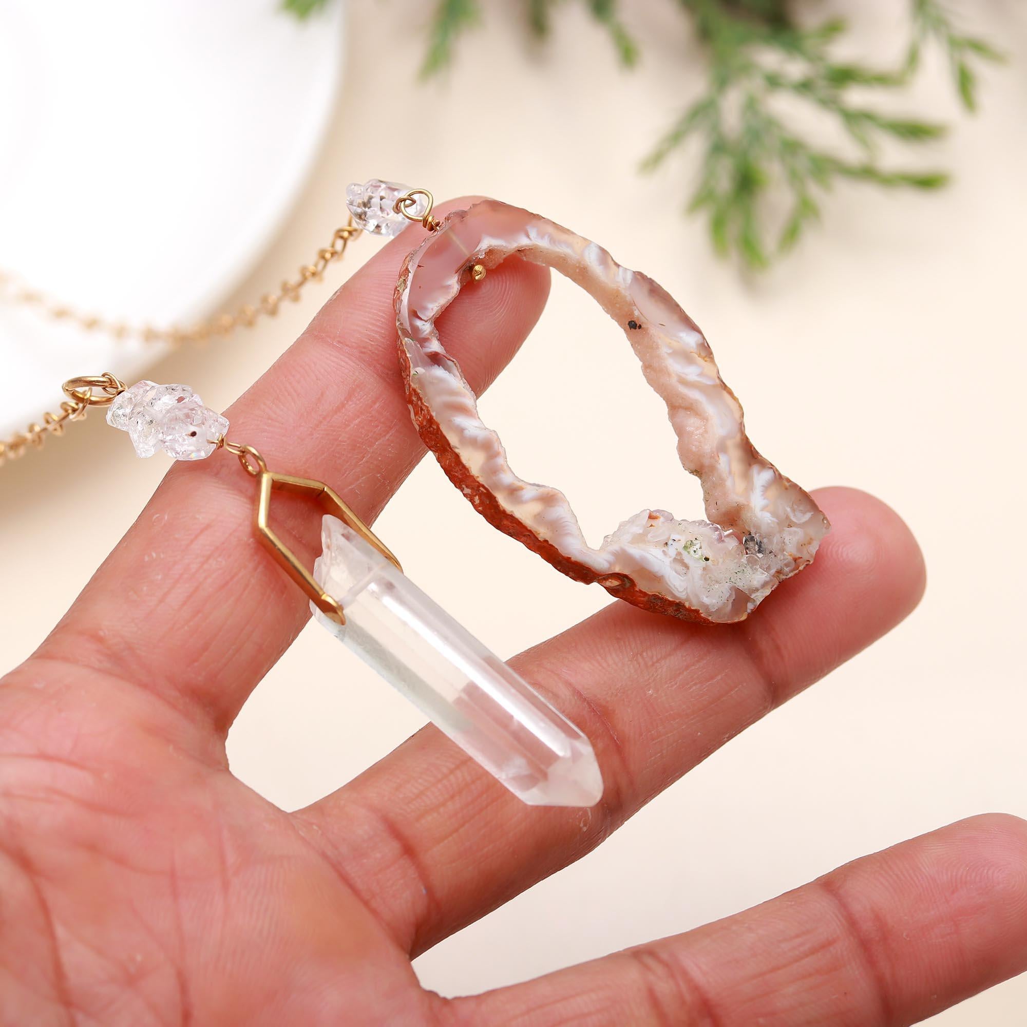 The Earth Element: Geode Slice & Crystal Point Necklace