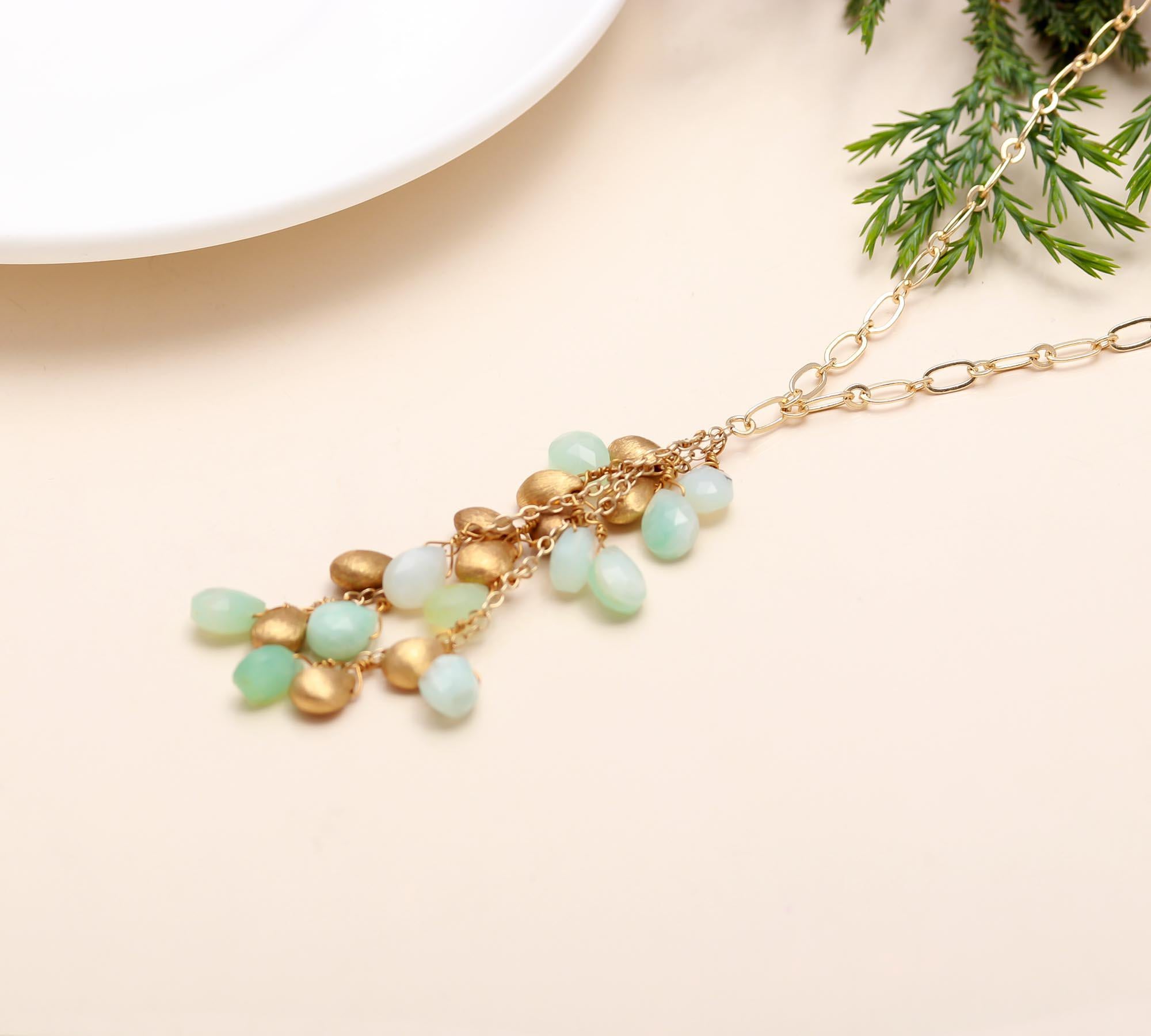 The Spring Cascade: Green Chalcedony & Gold Cluster Necklace