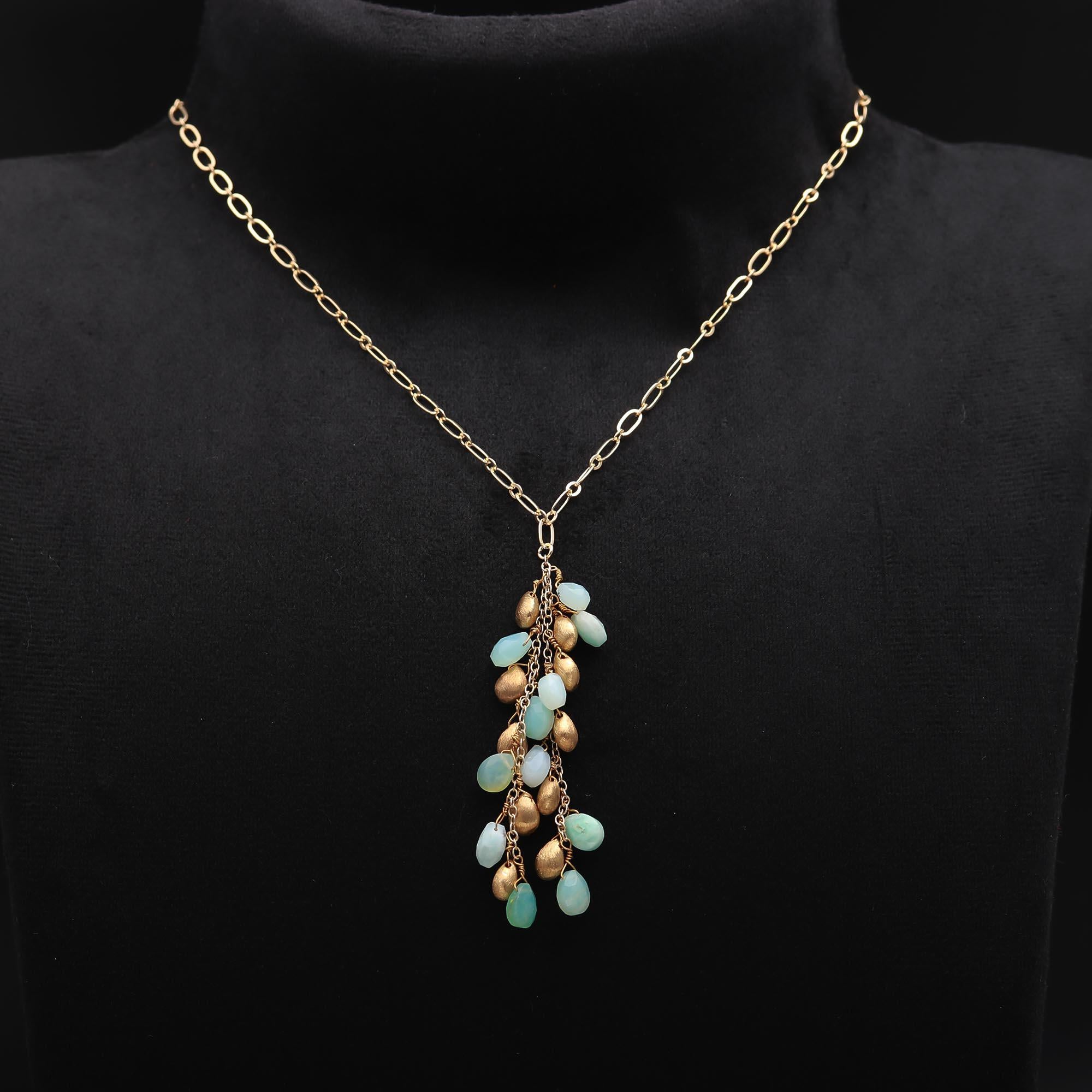 The Spring Cascade: Green Chalcedony & Gold Cluster Necklace