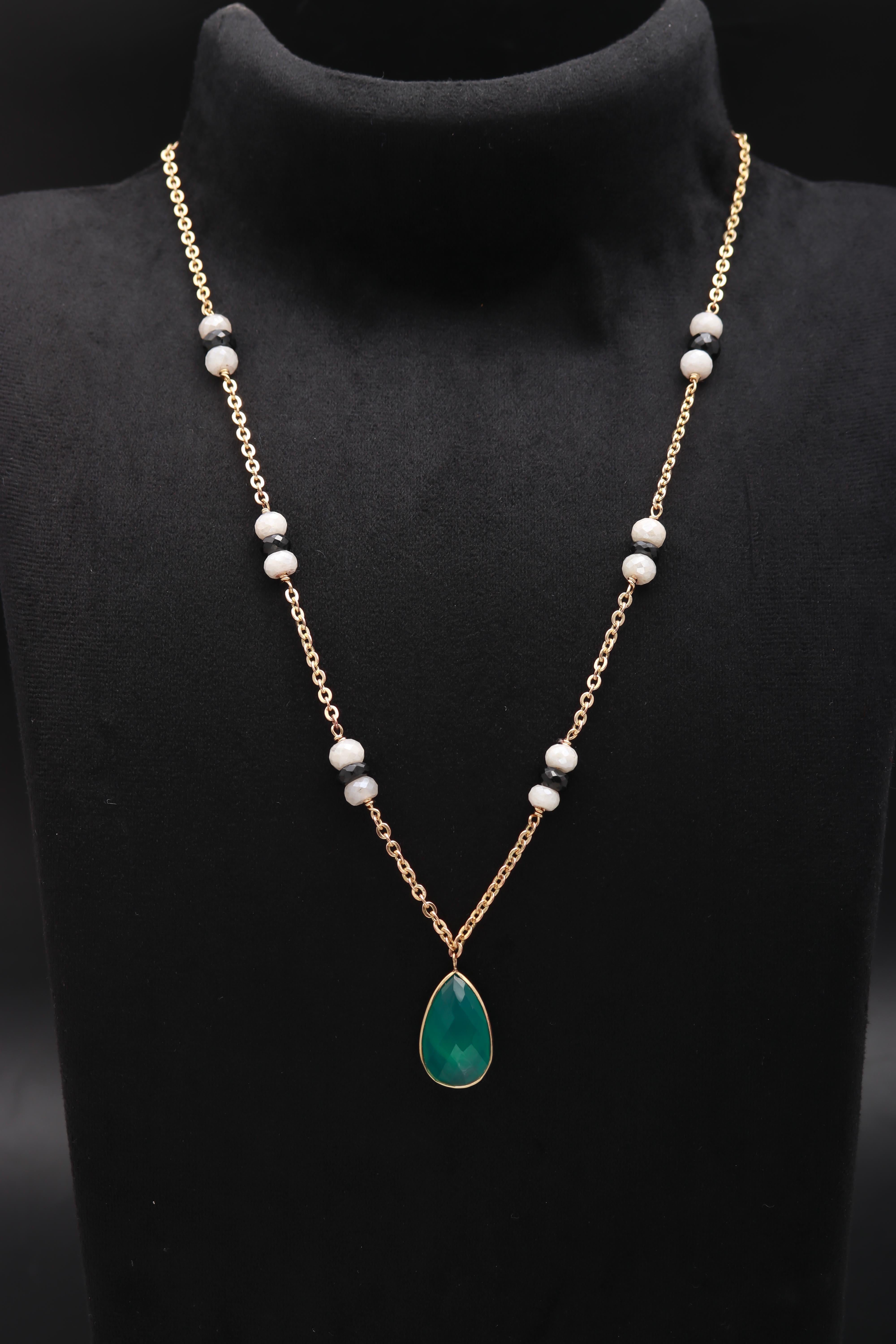 The Emerald Drop: Green Onyx & Station Chain Necklace