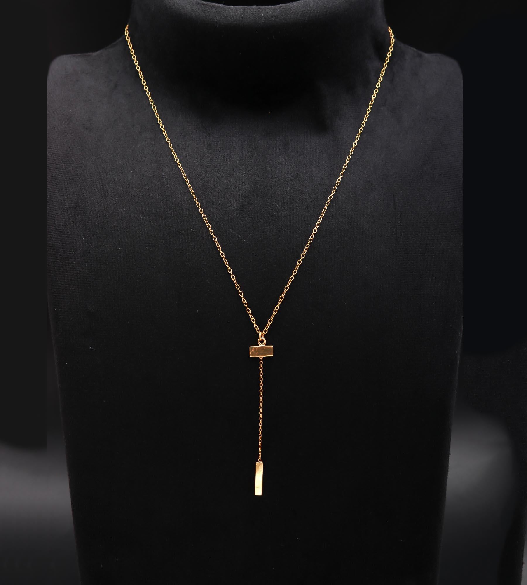 The Golden Linear: Minimalist Bar Drop Lariat Necklace