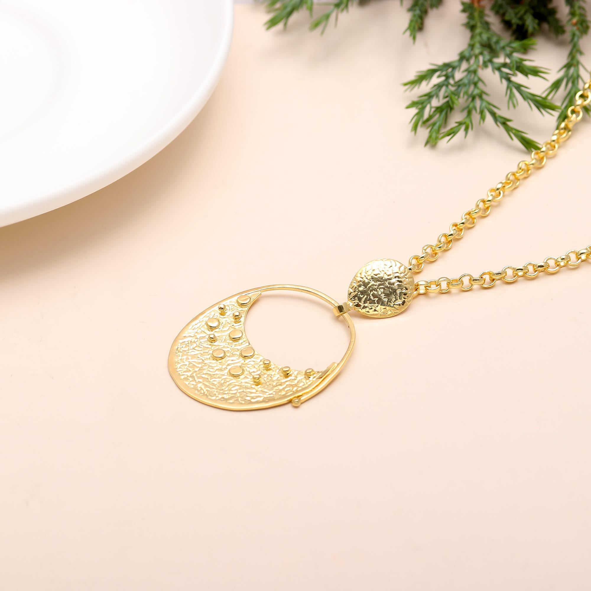 The Crater Moon: Abstract Textured Gold Necklace