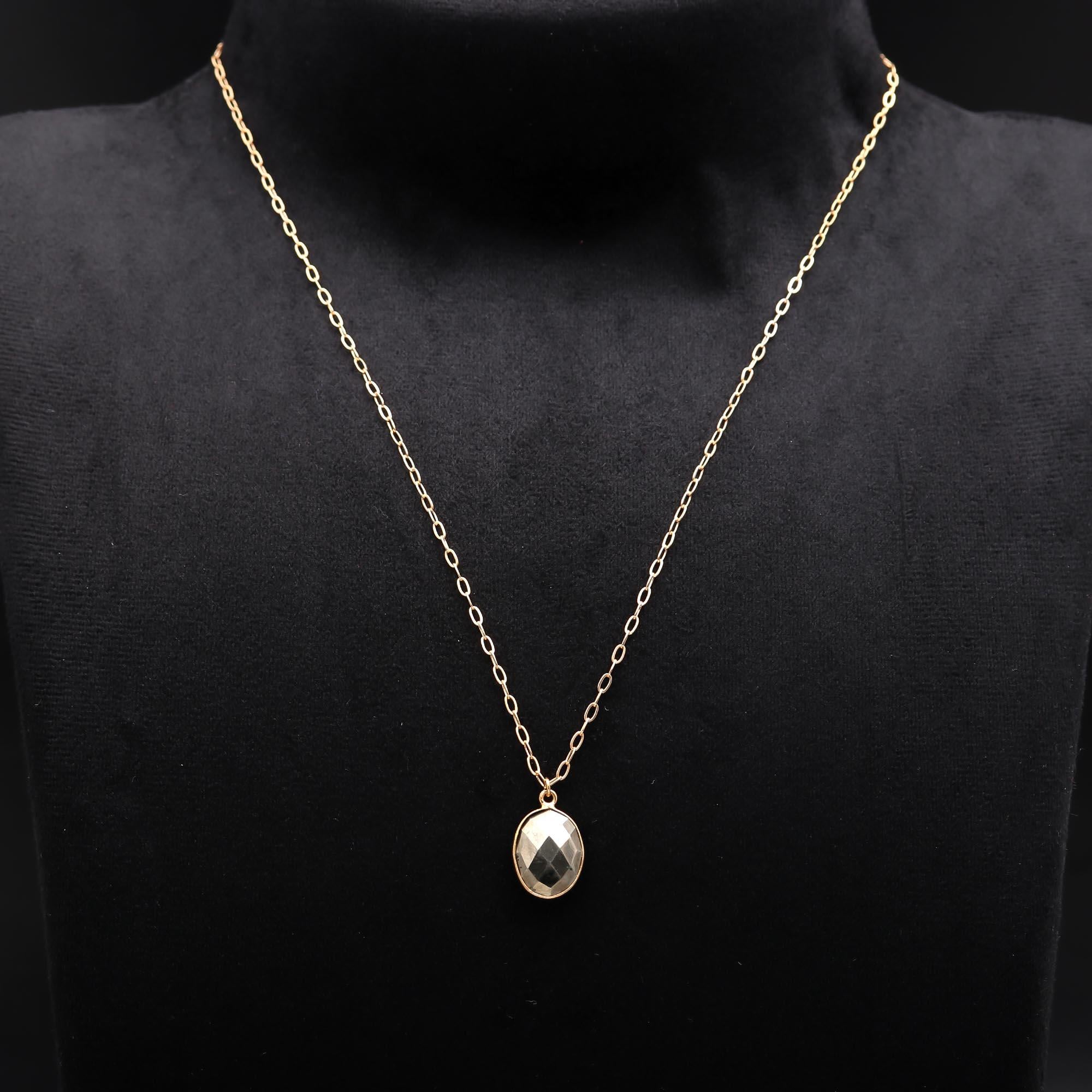 The Gilded Mirror: Faceted Pyrite Oval Necklace